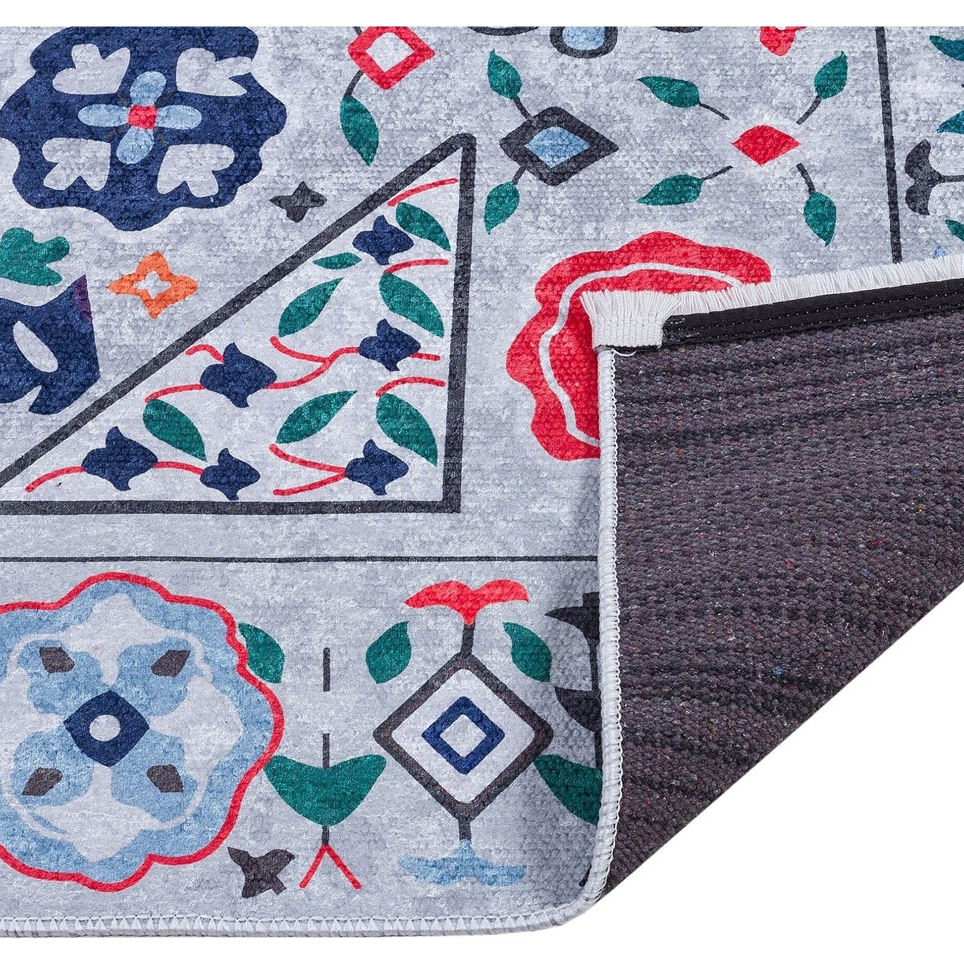 Açık Mavi Çok Renkli Çiçek Desenli Etnik Kilim Halı