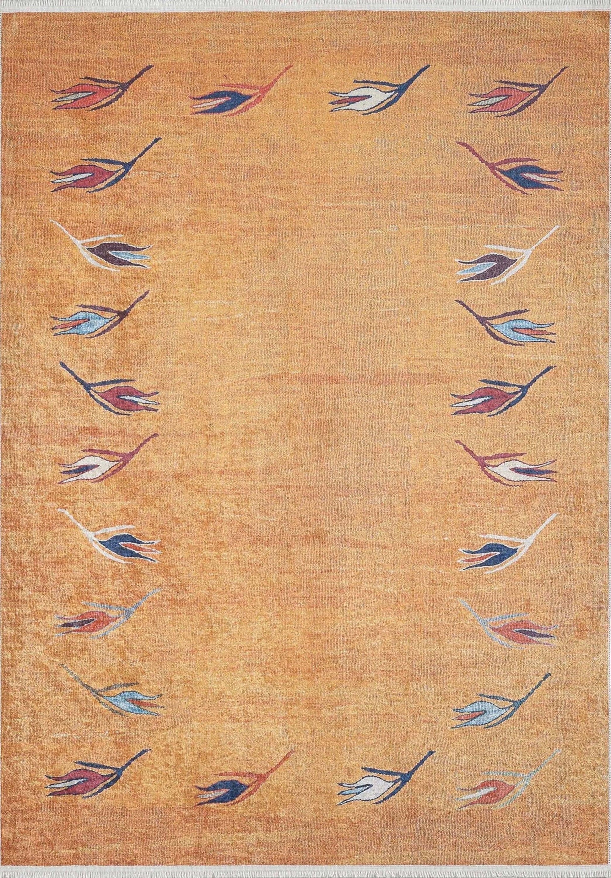 Açık Mavi ve Turuncu Yaprak Desenli Anadolu Kilim Halı