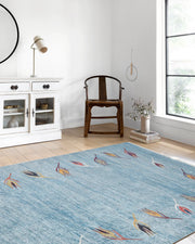 Açık Mavi ve Turuncu Yaprak Desenli Anadolu Kilim Halı