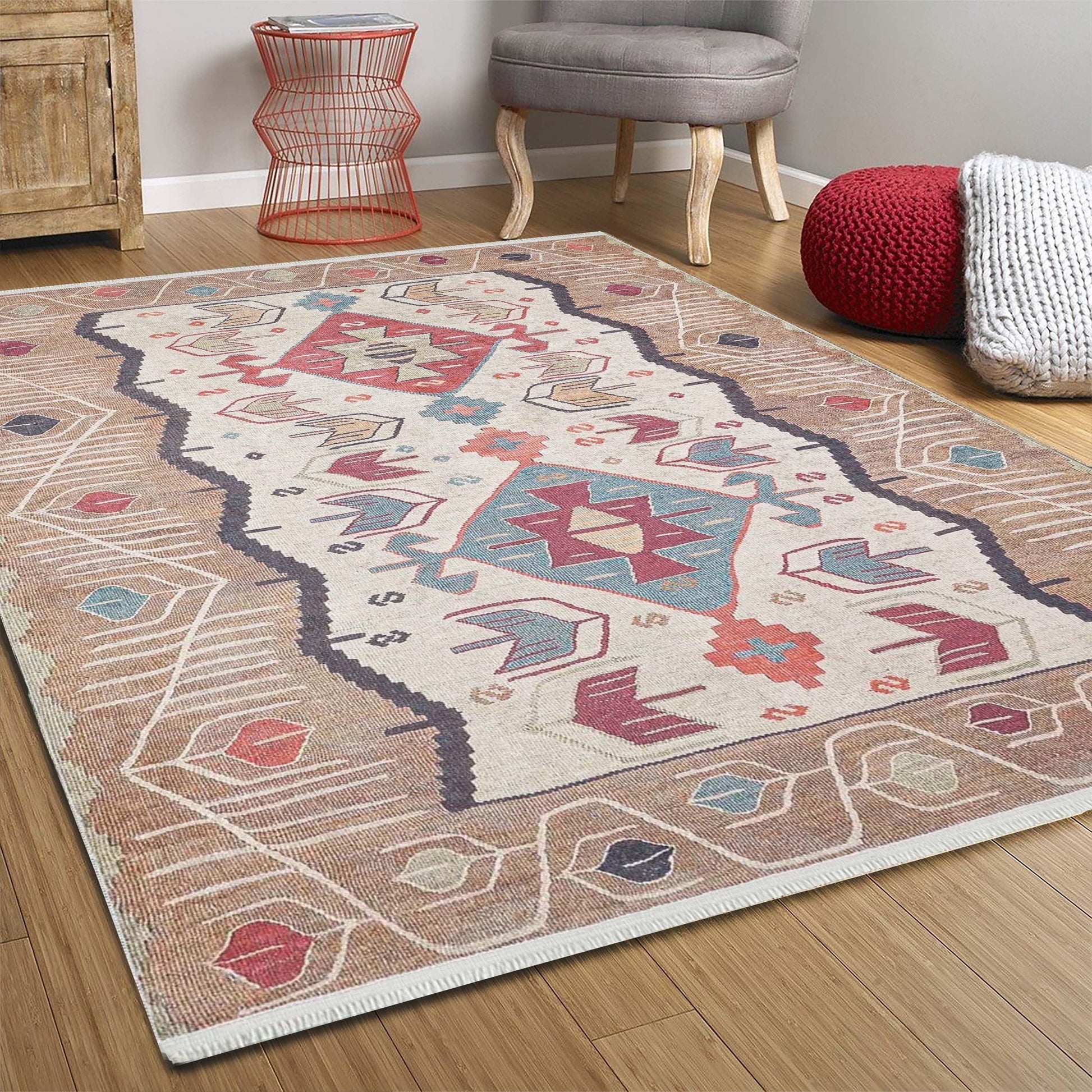 Açık Turuncu Bej Eskitme Kilim Halı