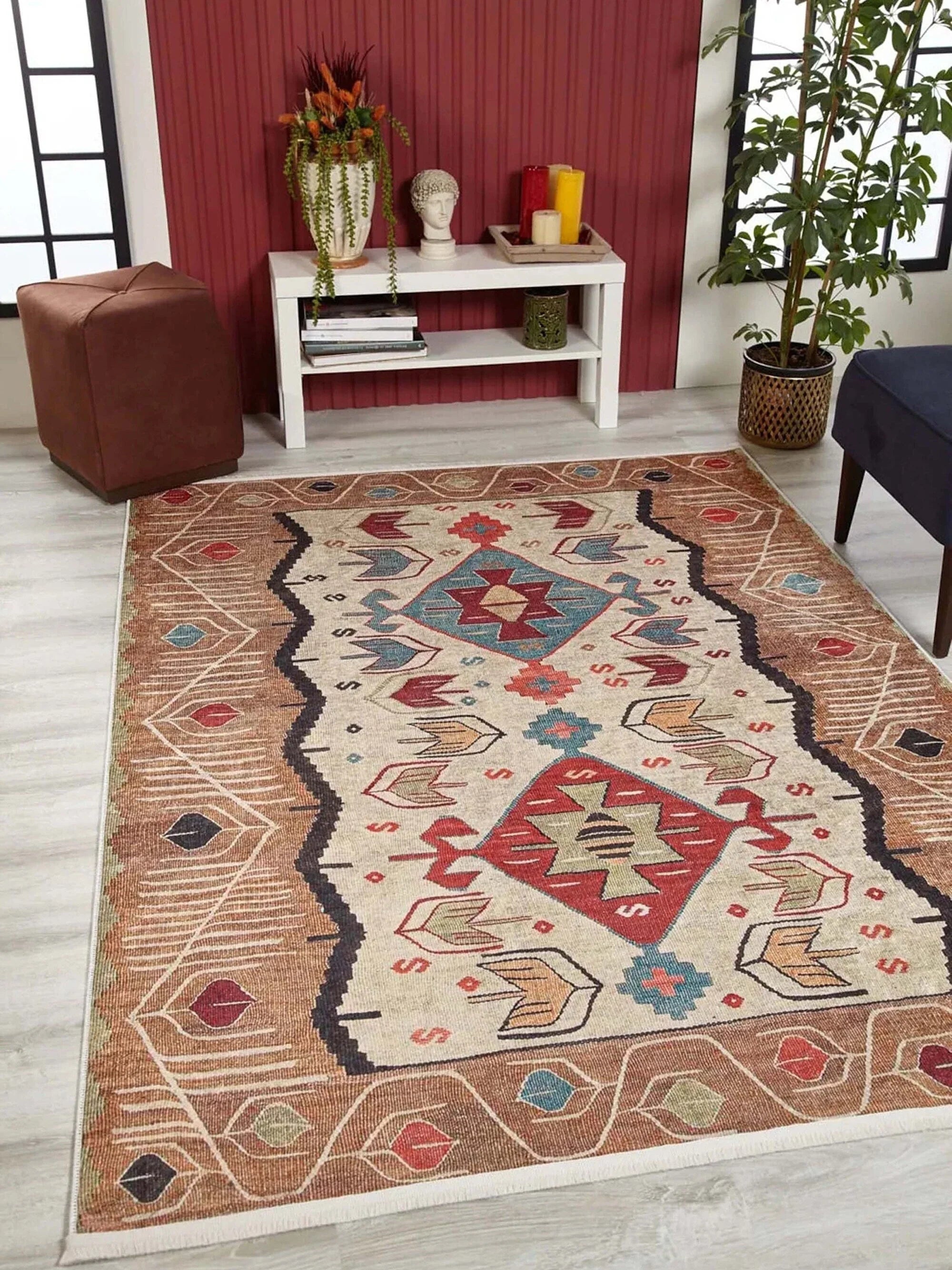 Açık Turuncu Bej Eskitme Kilim Halı