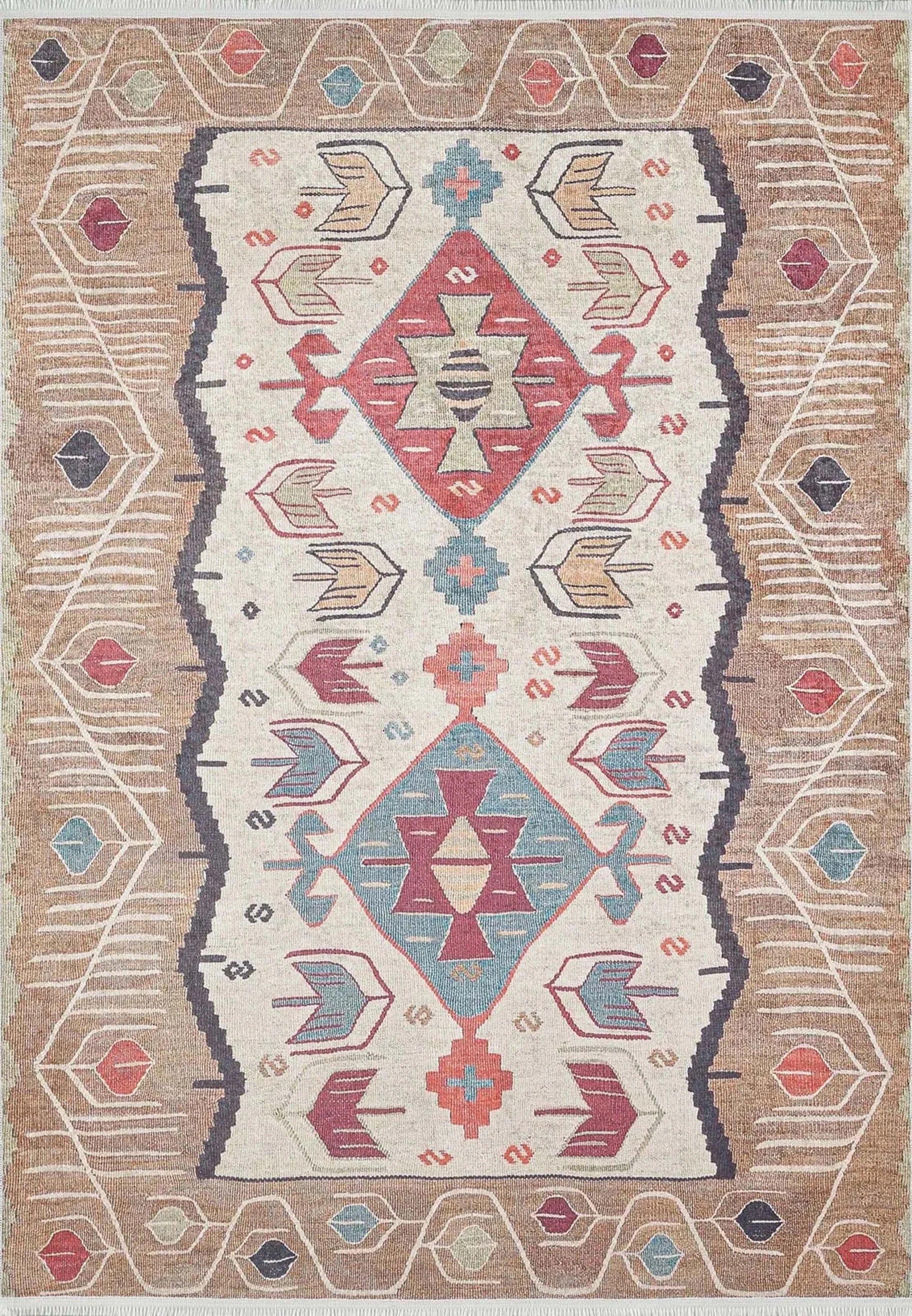 Açık Turuncu Bej Eskitme Kilim Halı