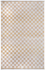 Altın Sarı Modern Geometrik Dama Desenli Yıkanabilir Halı