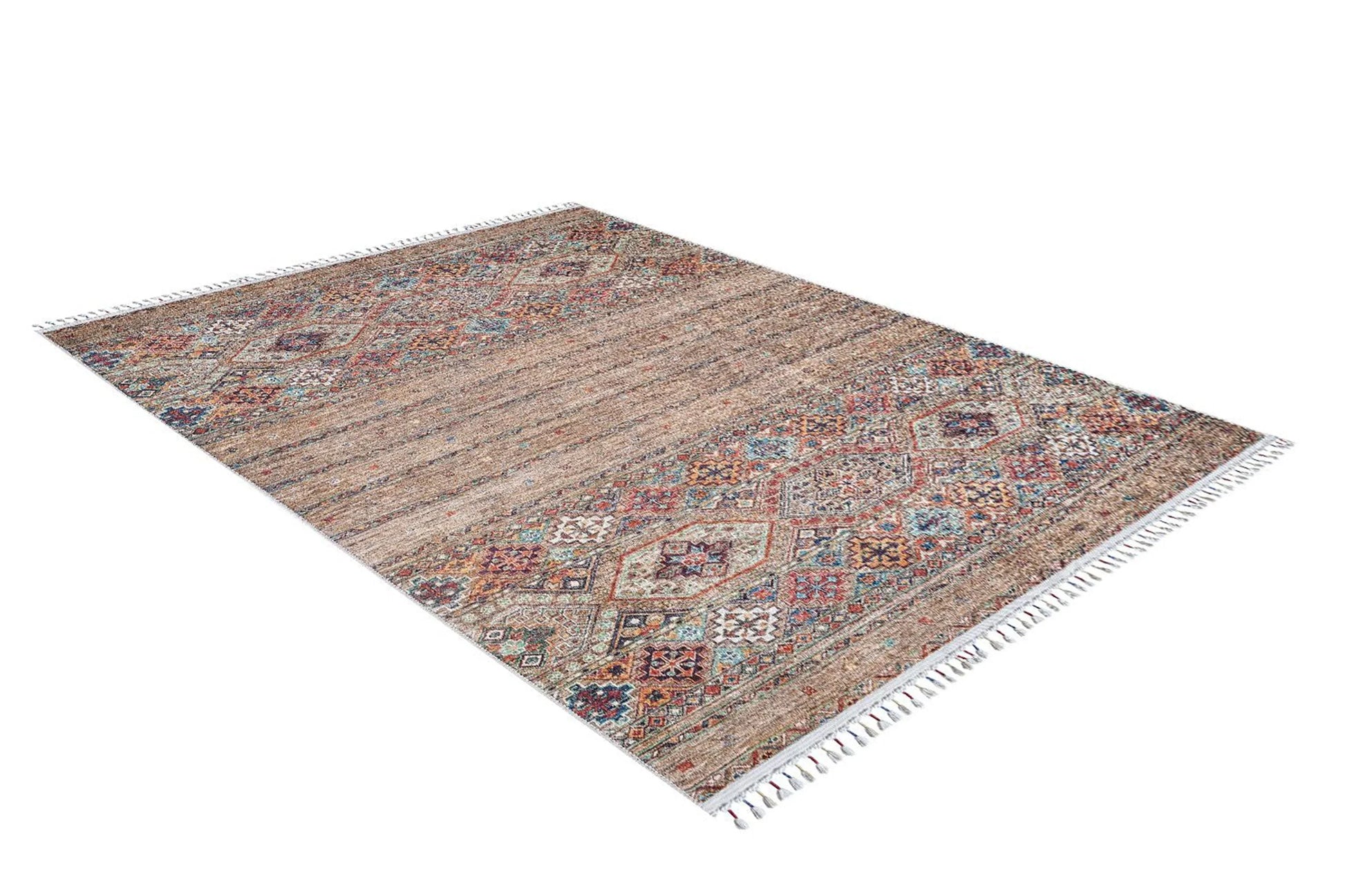 Anadolu Tarzı Kahverengi Bej Geometrik Desenli Kilim Halı