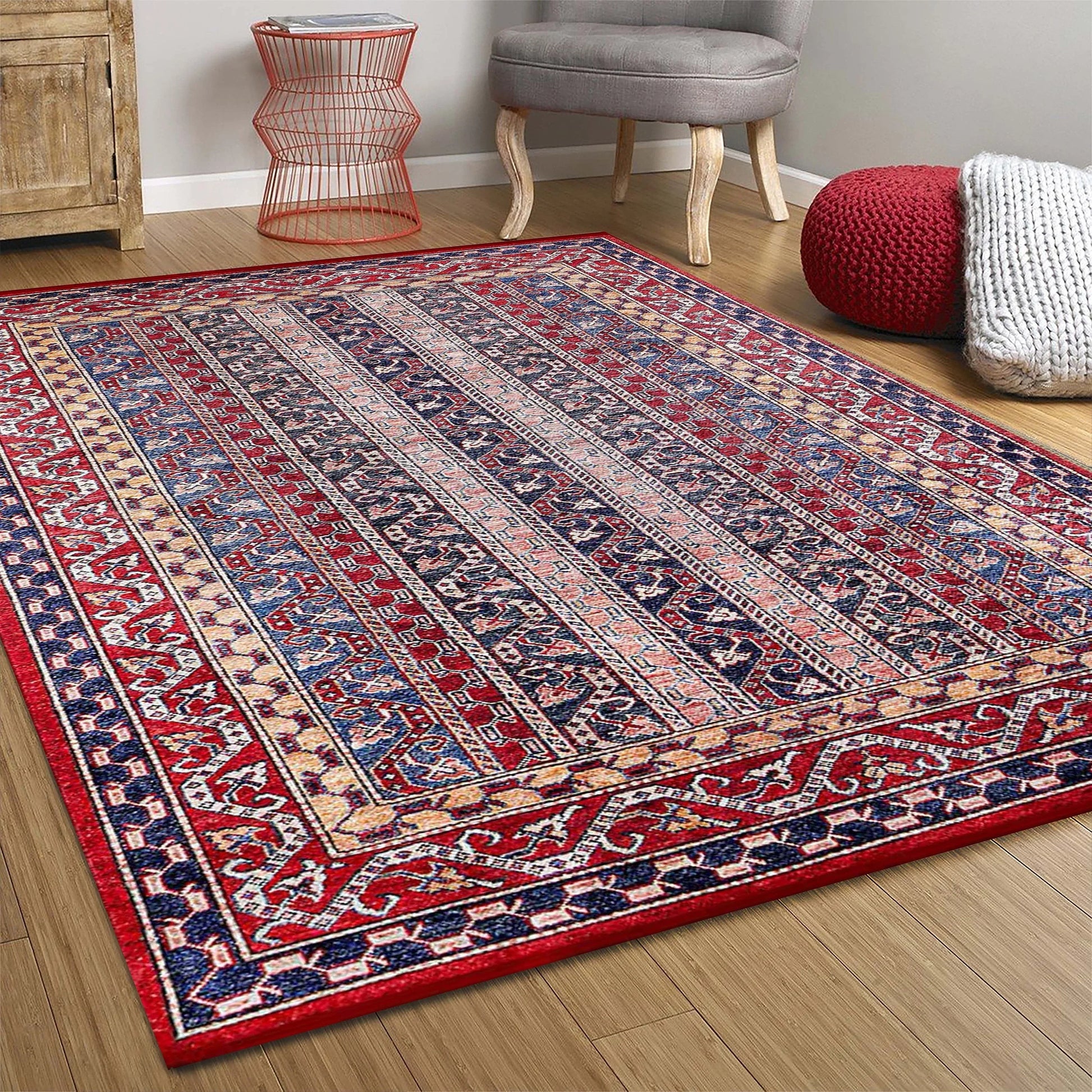 Antik Kırmızı Çizgili Kilim Halı