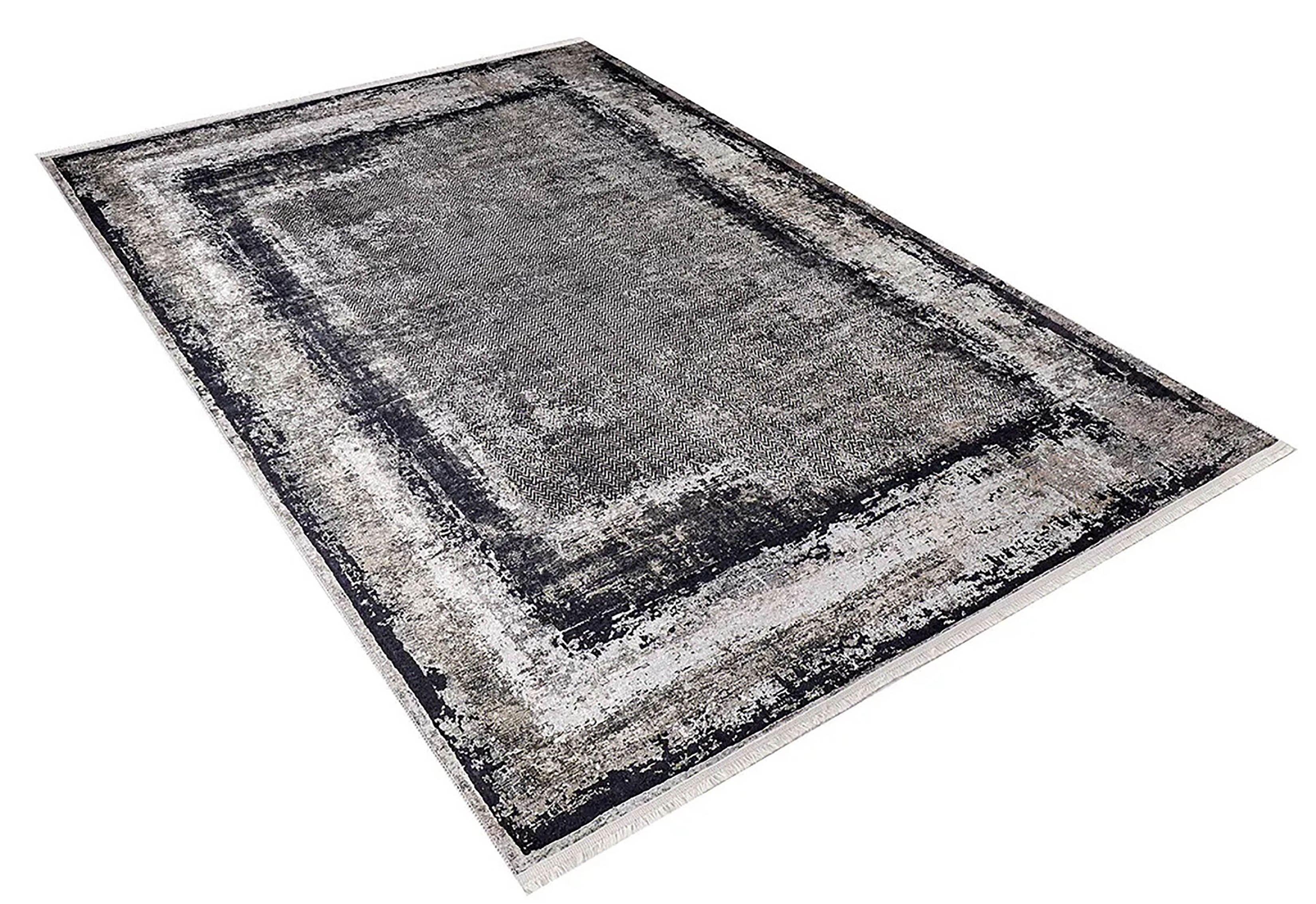 Antrasit Çizgili Koyu Gri Modern Halı