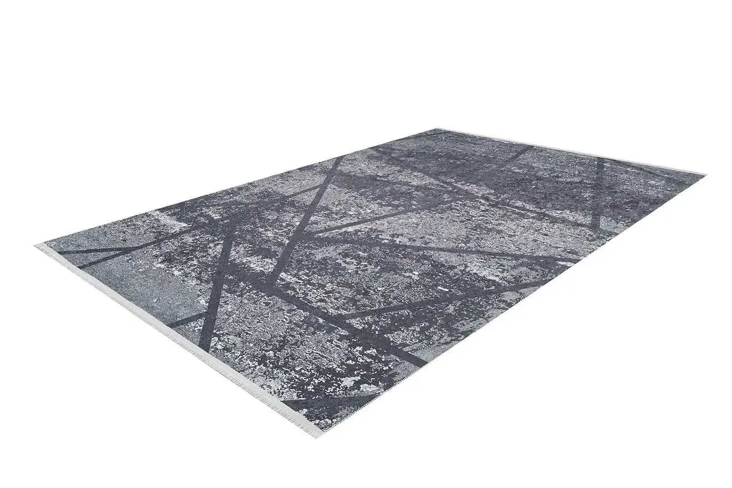 Antrasit Gri Geometrik Çizgili Halı