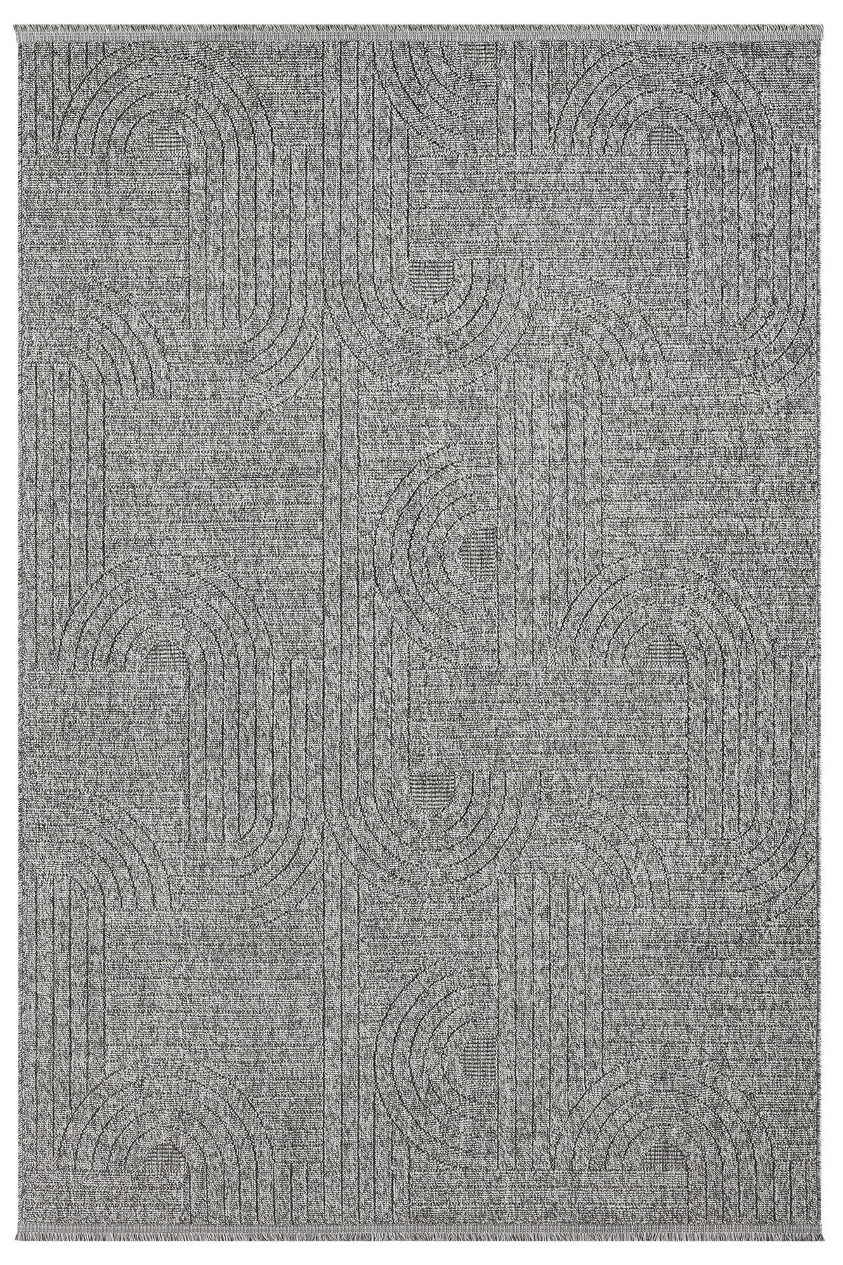 Antrasit Gri Geometrik Desenli Yumuşak Halı