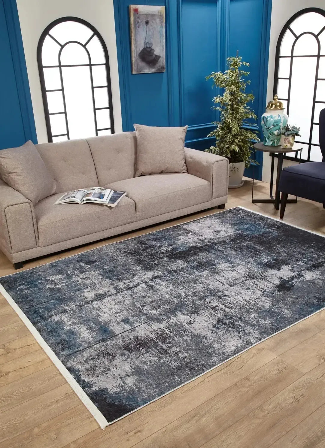 Antrasit Gri Mavi Geçişli Modern Halı