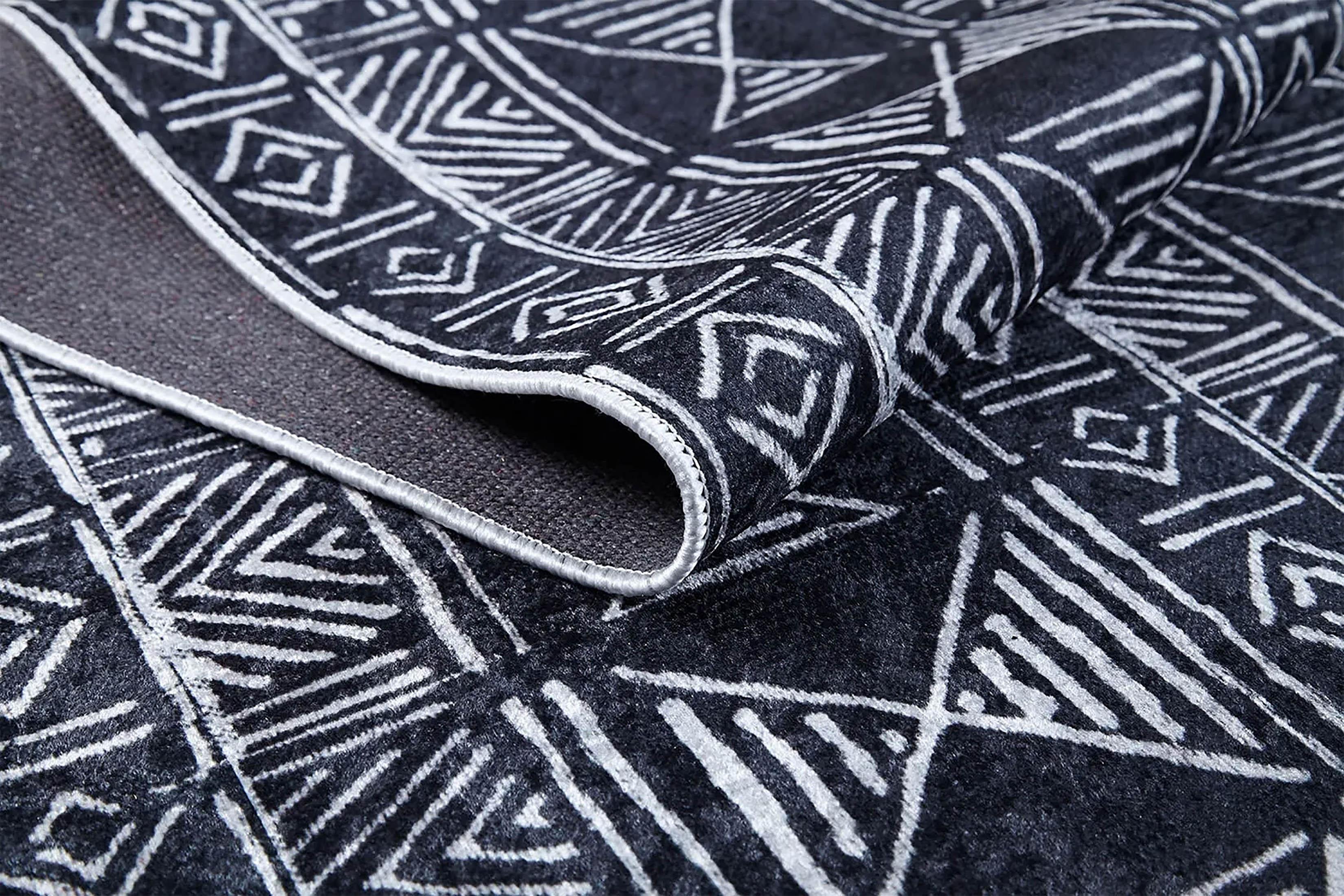 Antrasit Kabile Desenli Modern Bohem Etnik Halı