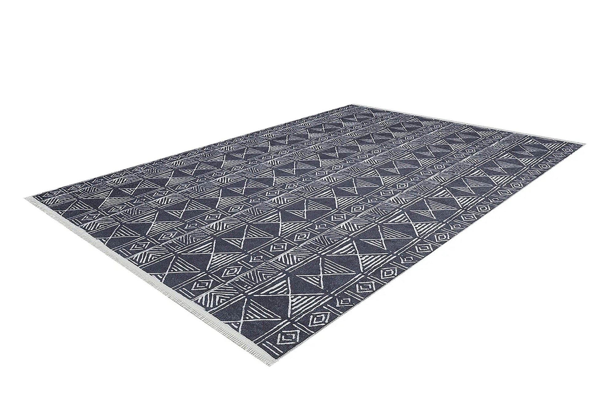 Antrasit Kabile Desenli Modern Bohem Etnik Halı
