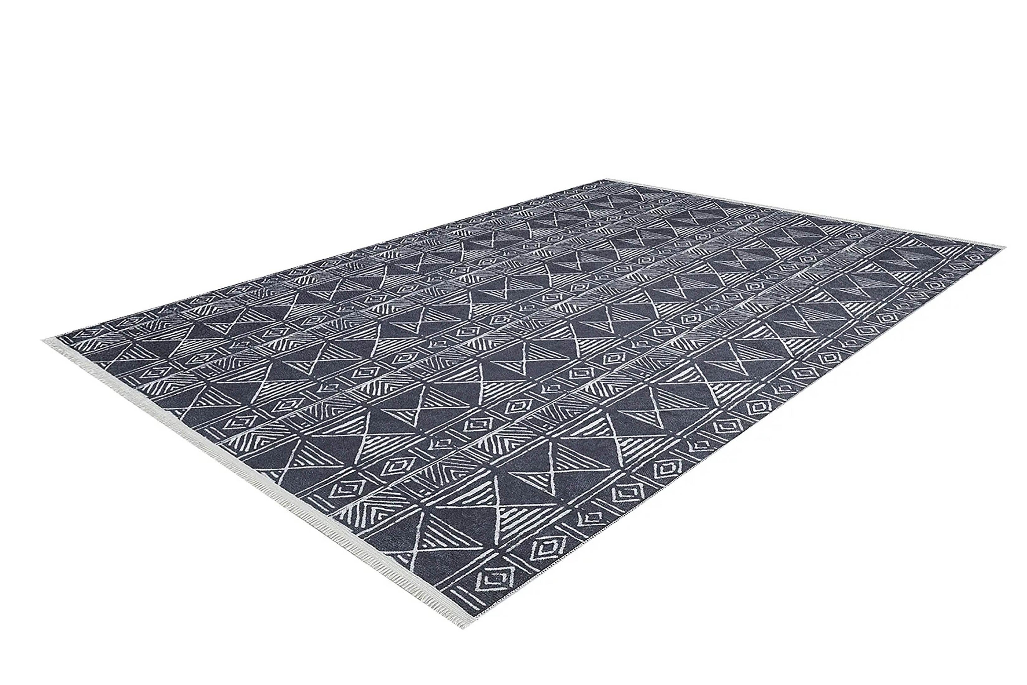 Antrasit Kabile Desenli Modern Bohem Etnik Halı