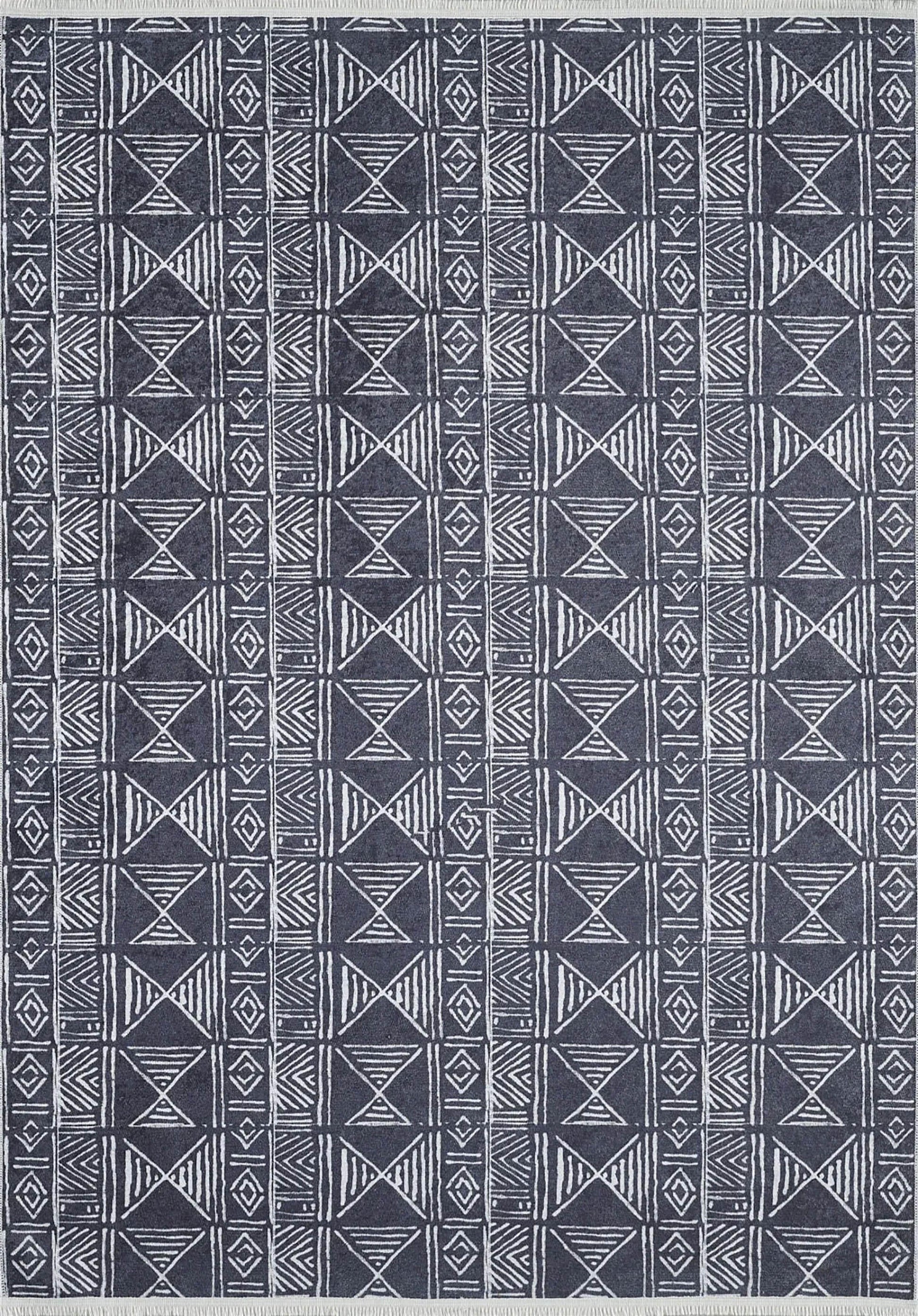 Antrasit Kabile Desenli Modern Bohem Etnik Halı
