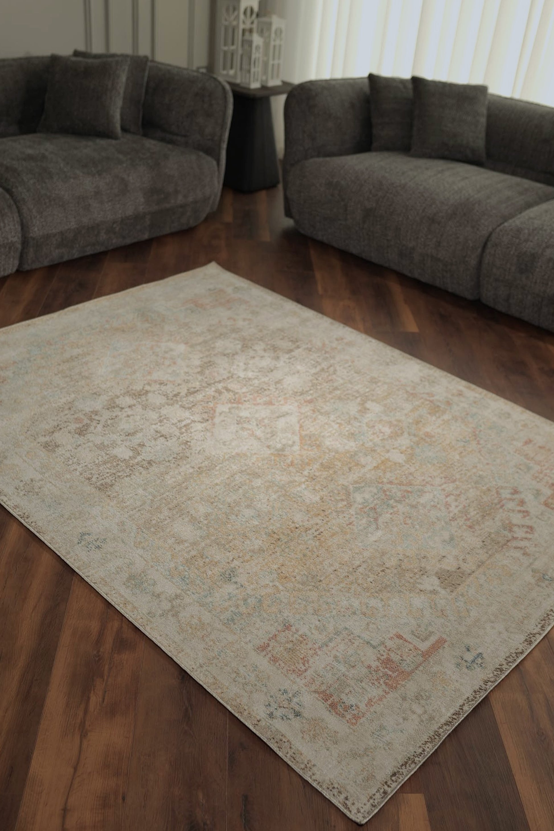 Modern Vizon ve Krem Eskitme Desenli Halı - FMBH02