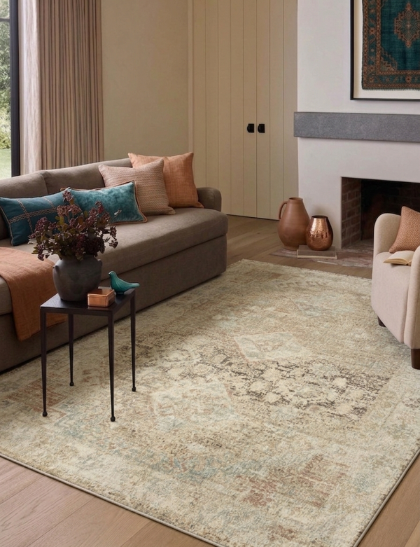 Plain Beige and Coffee Tones Wicker Textured Carpet