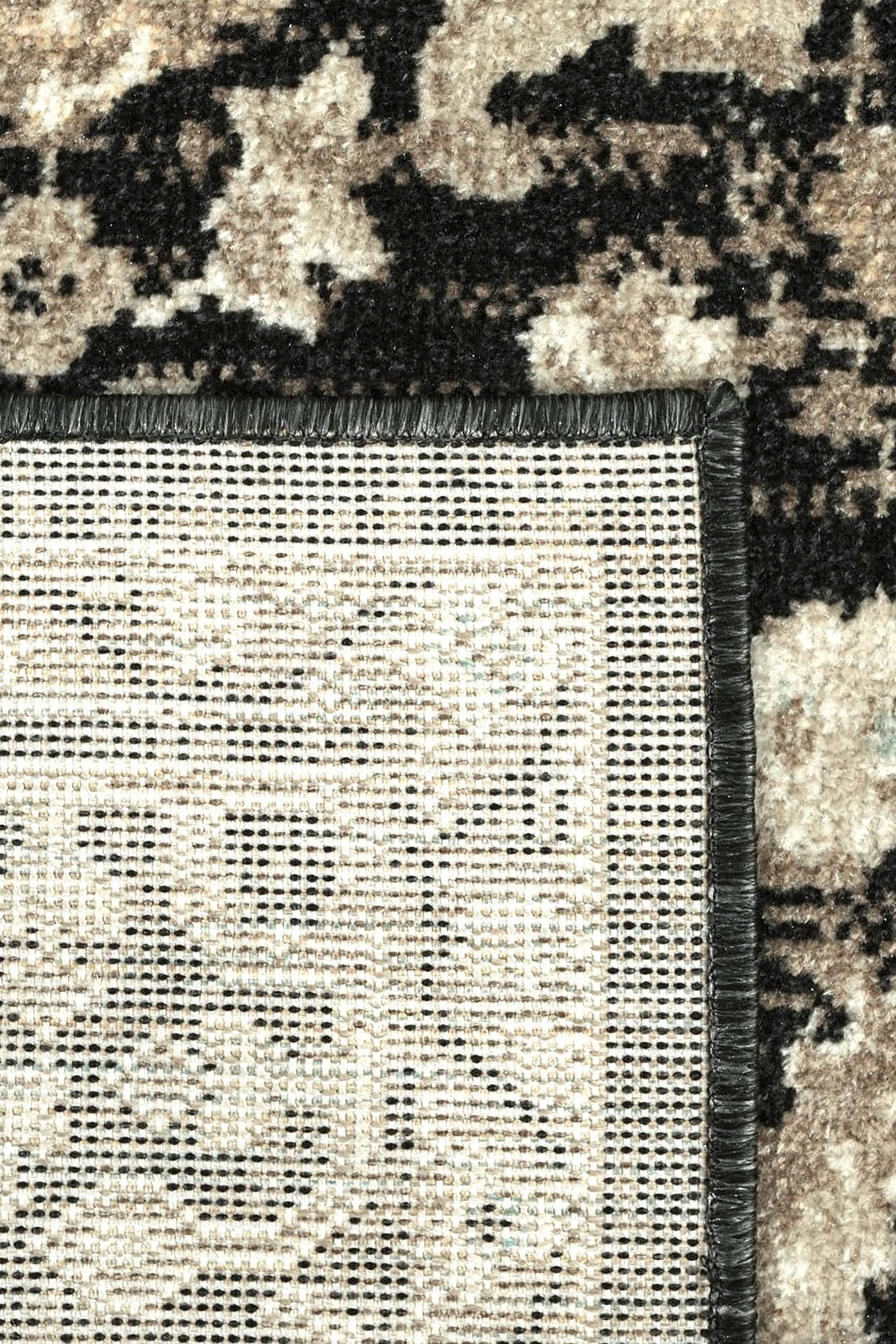 Klasik Esintili Siyah ve Bej Vintage Desenli Halı - FMBH03