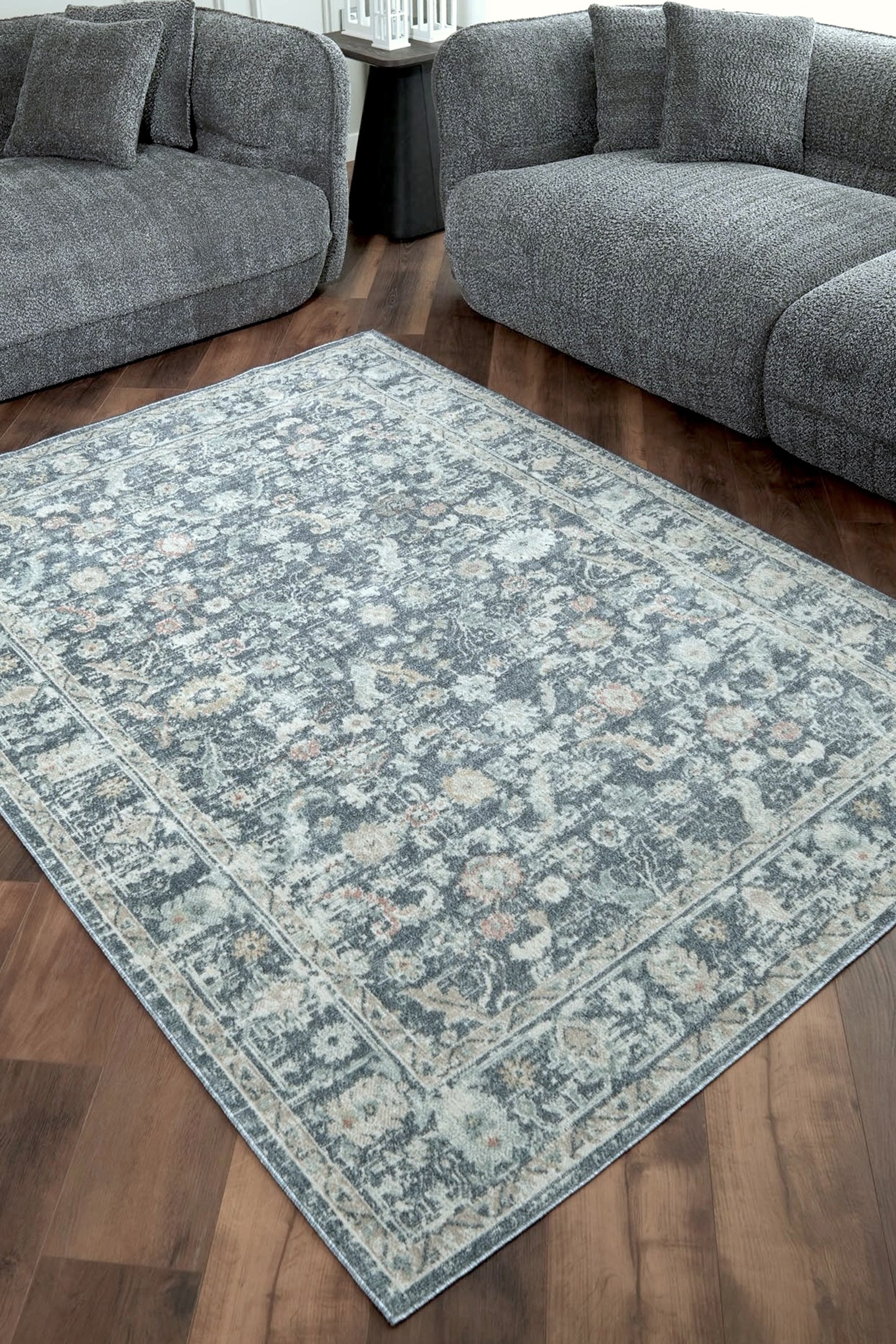 Mavi ve Antrasit Eskitme Desenli Vintage Halı - FMBH04