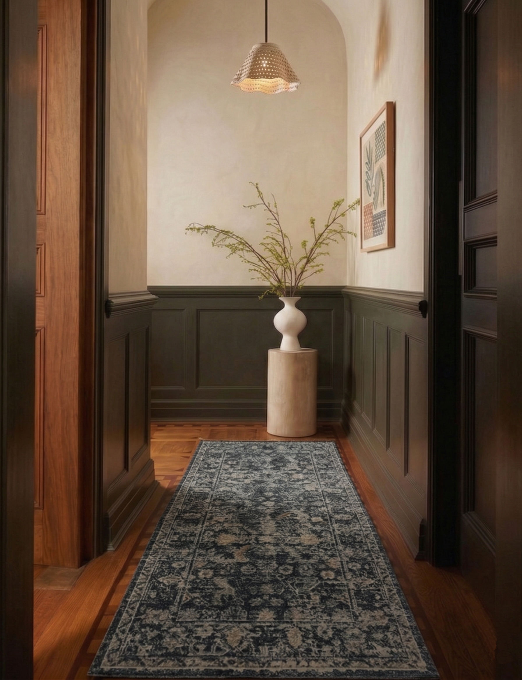 Mavi ve Antrasit Eskitme Desenli Vintage Halı - FMBH04