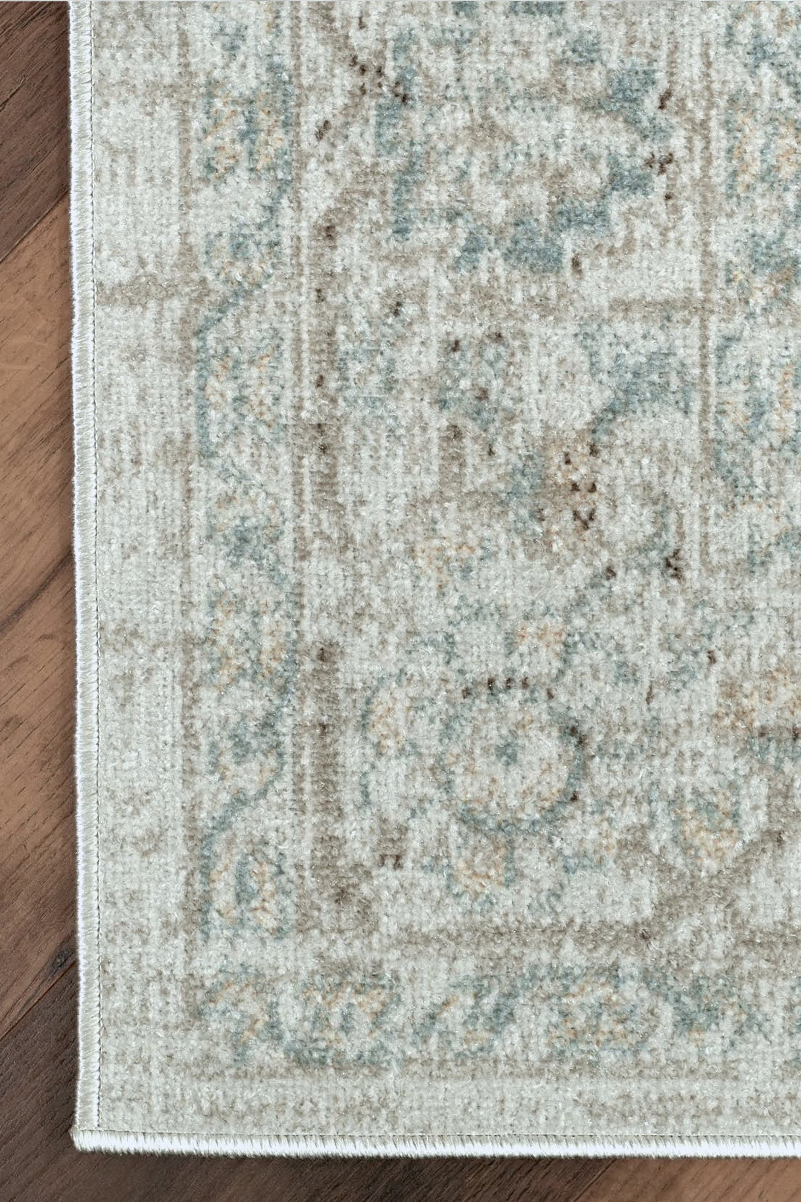 Açık Gri ve Buz Mavisi Eskitme Desenli Vintage Halı - FMBH05