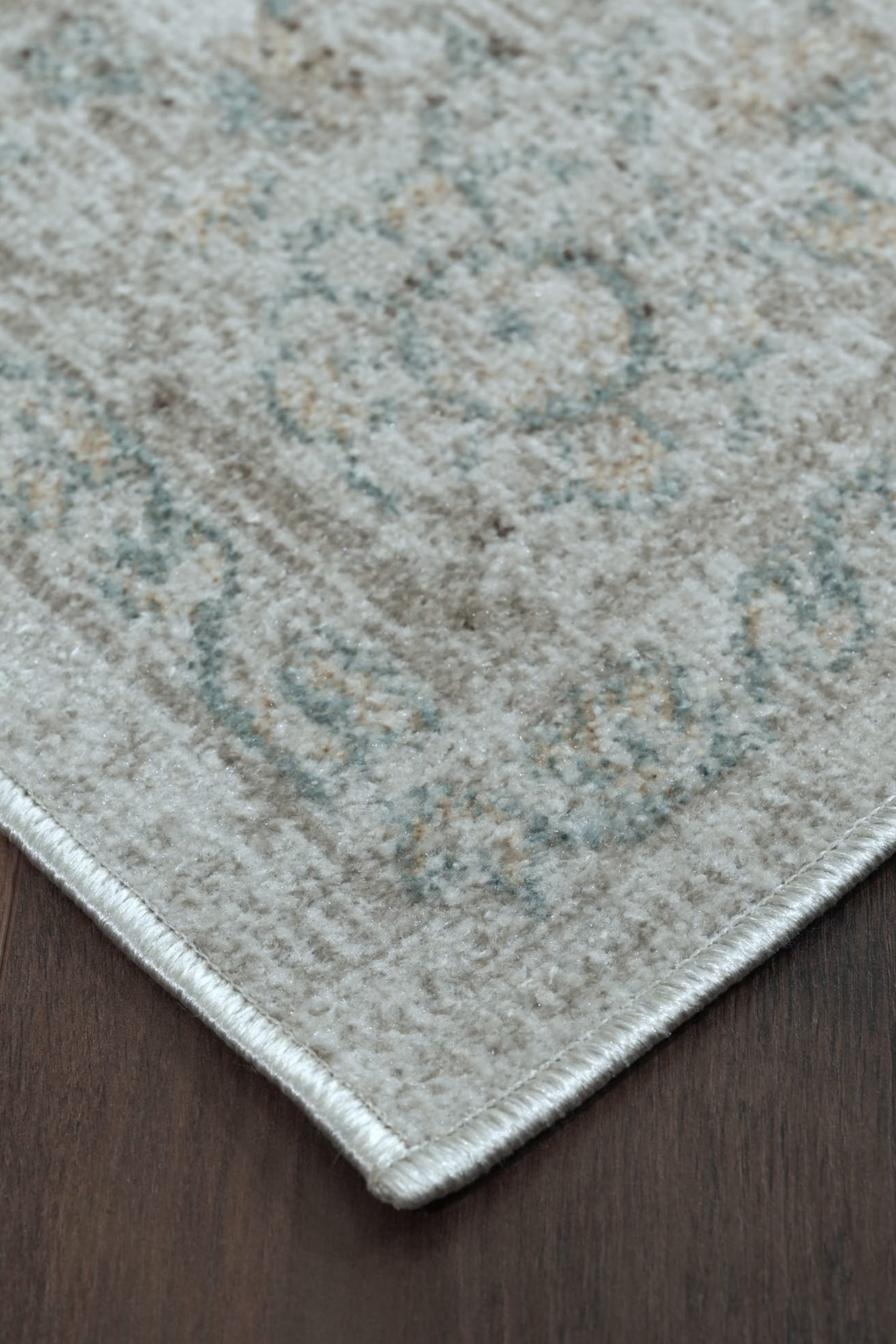 Açık Gri ve Buz Mavisi Eskitme Desenli Vintage Halı - FMBH05