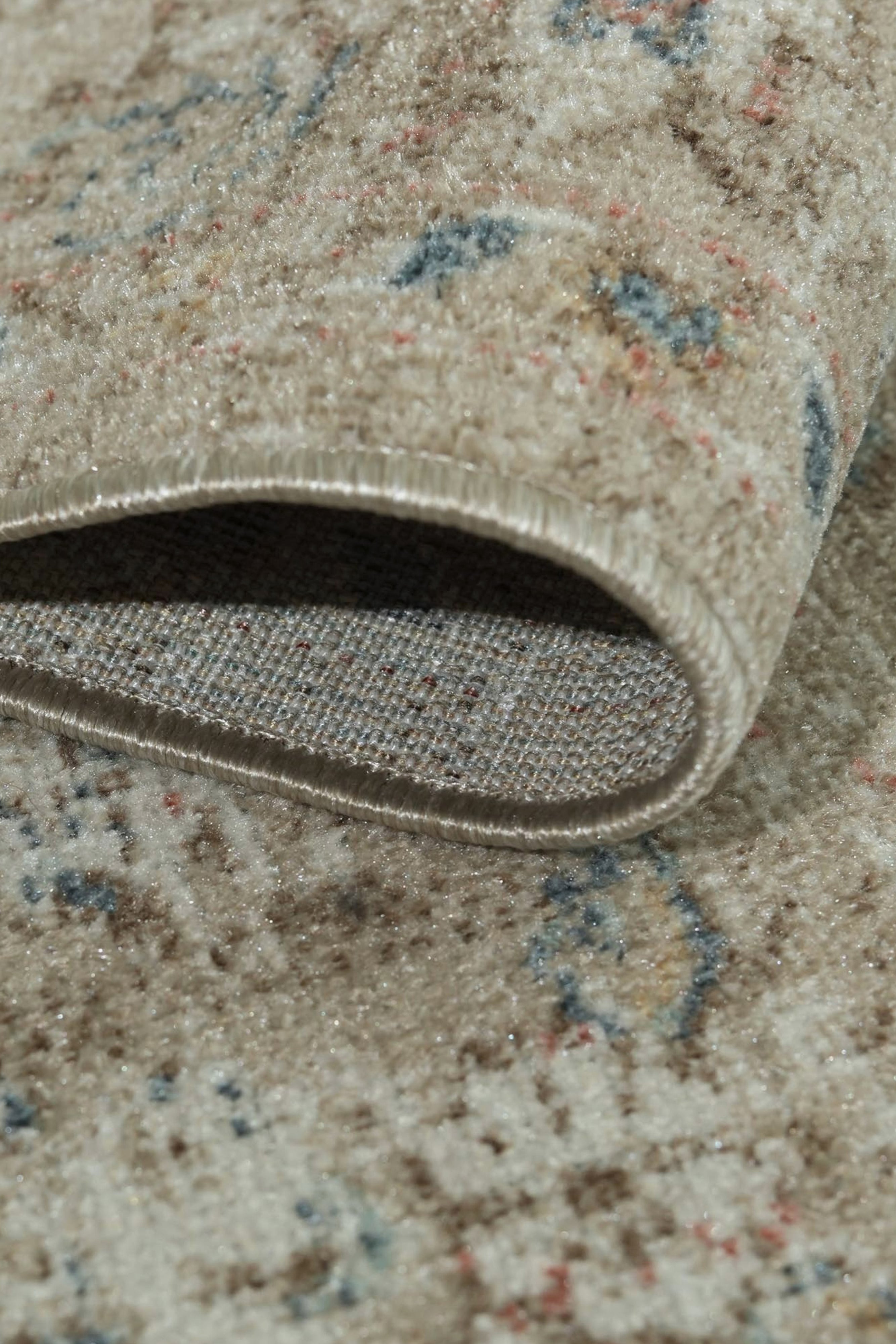 Toprak Tonları ve Mavi Detaylı Vintage Eskitme Halı - FMBH06