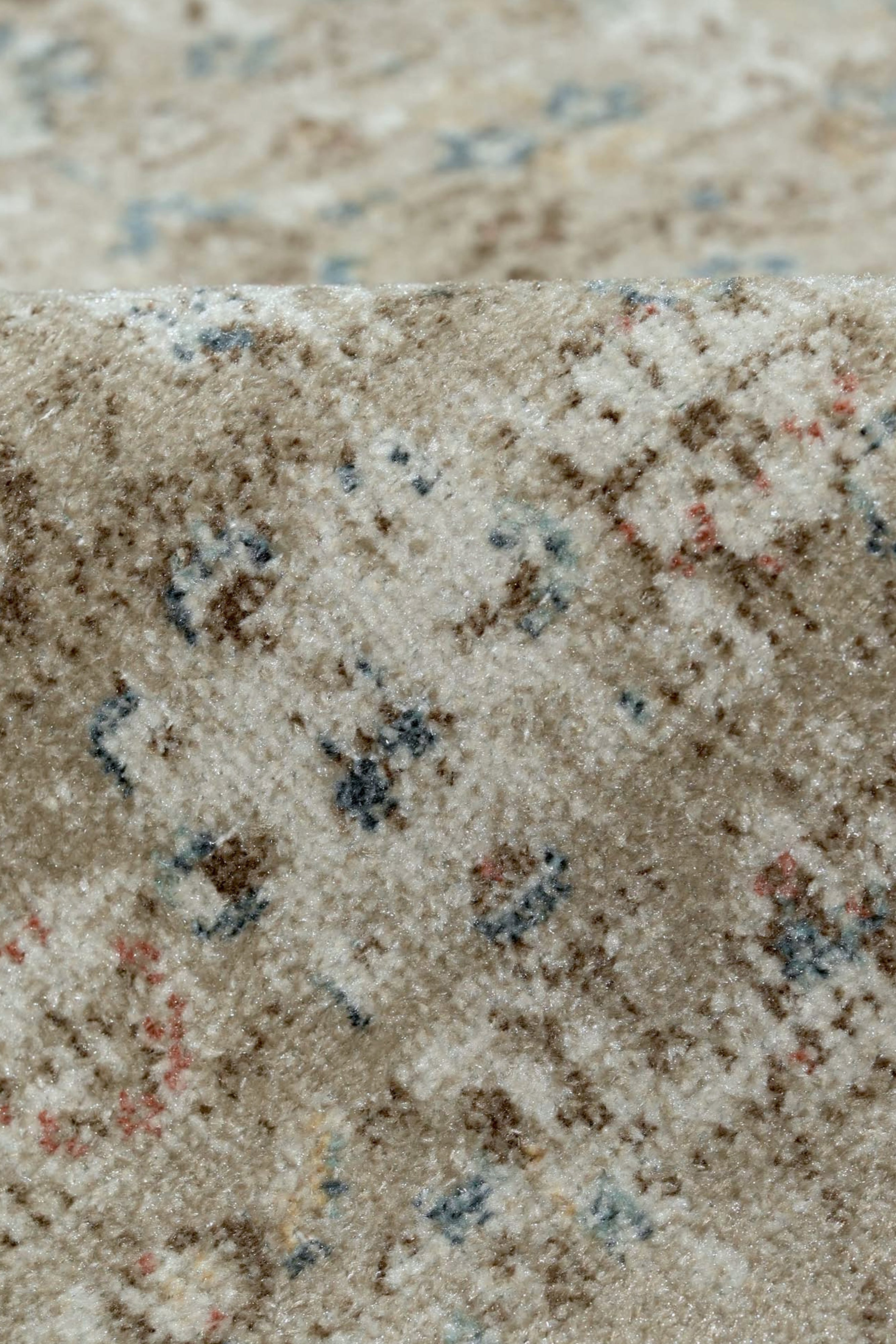 Toprak Tonları ve Mavi Detaylı Vintage Eskitme Halı - FMBH06