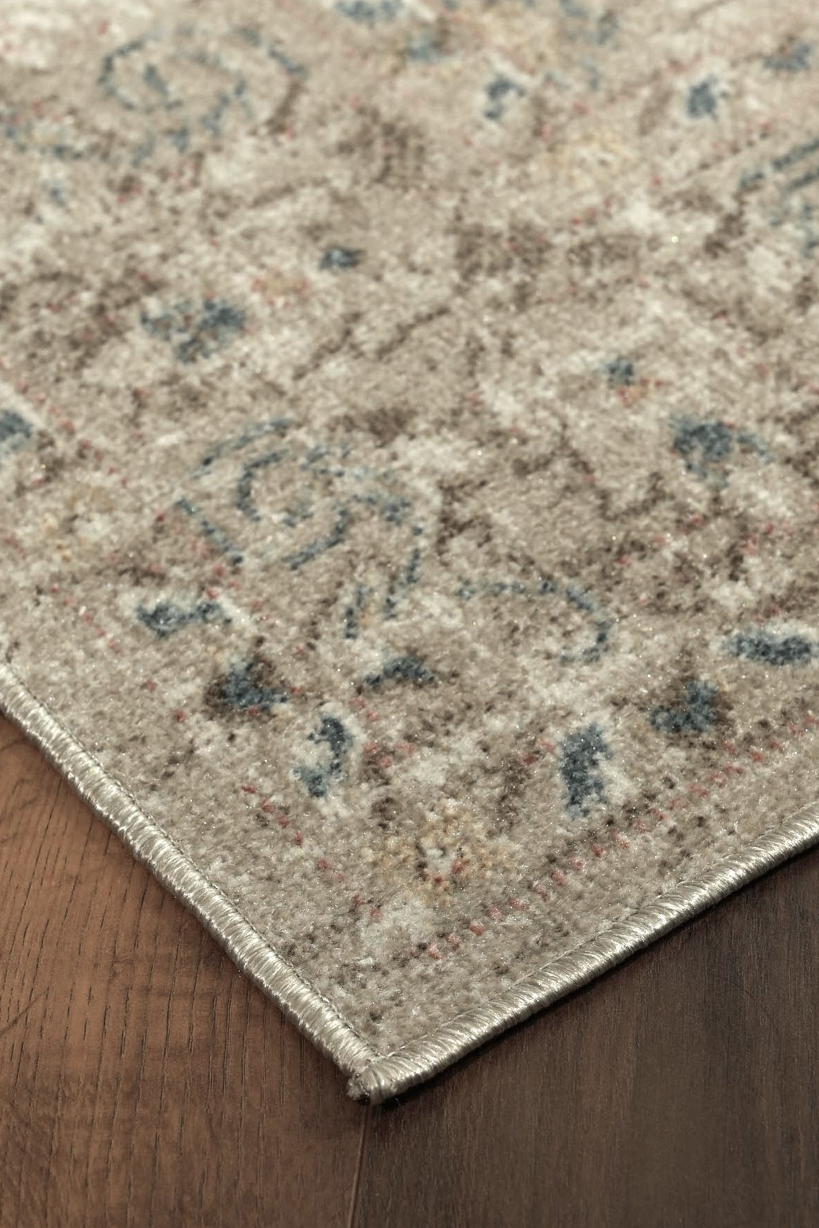 Toprak Tonları ve Mavi Detaylı Vintage Eskitme Halı - FMBH06
