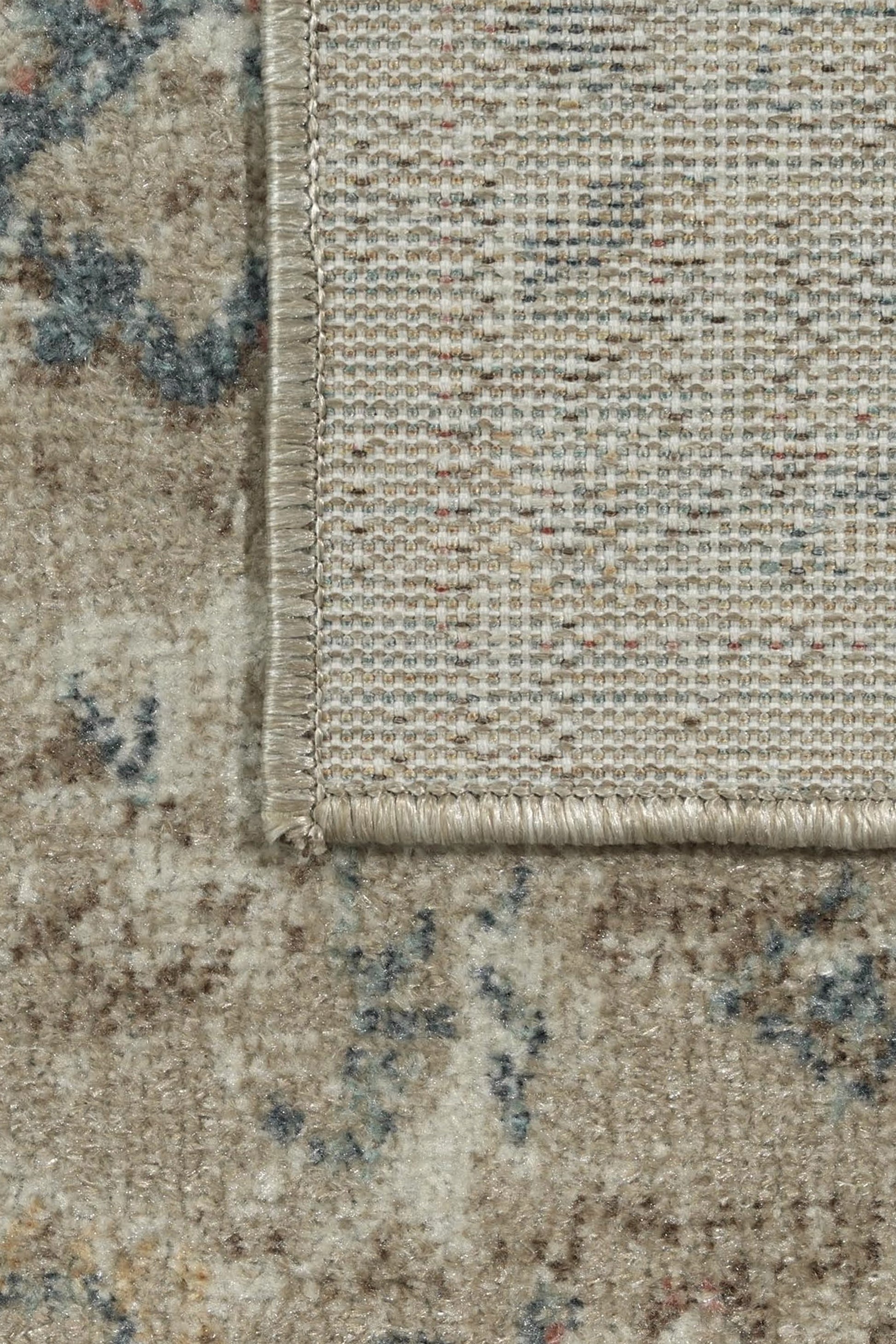 Toprak Tonları ve Mavi Detaylı Vintage Eskitme Halı - FMBH06