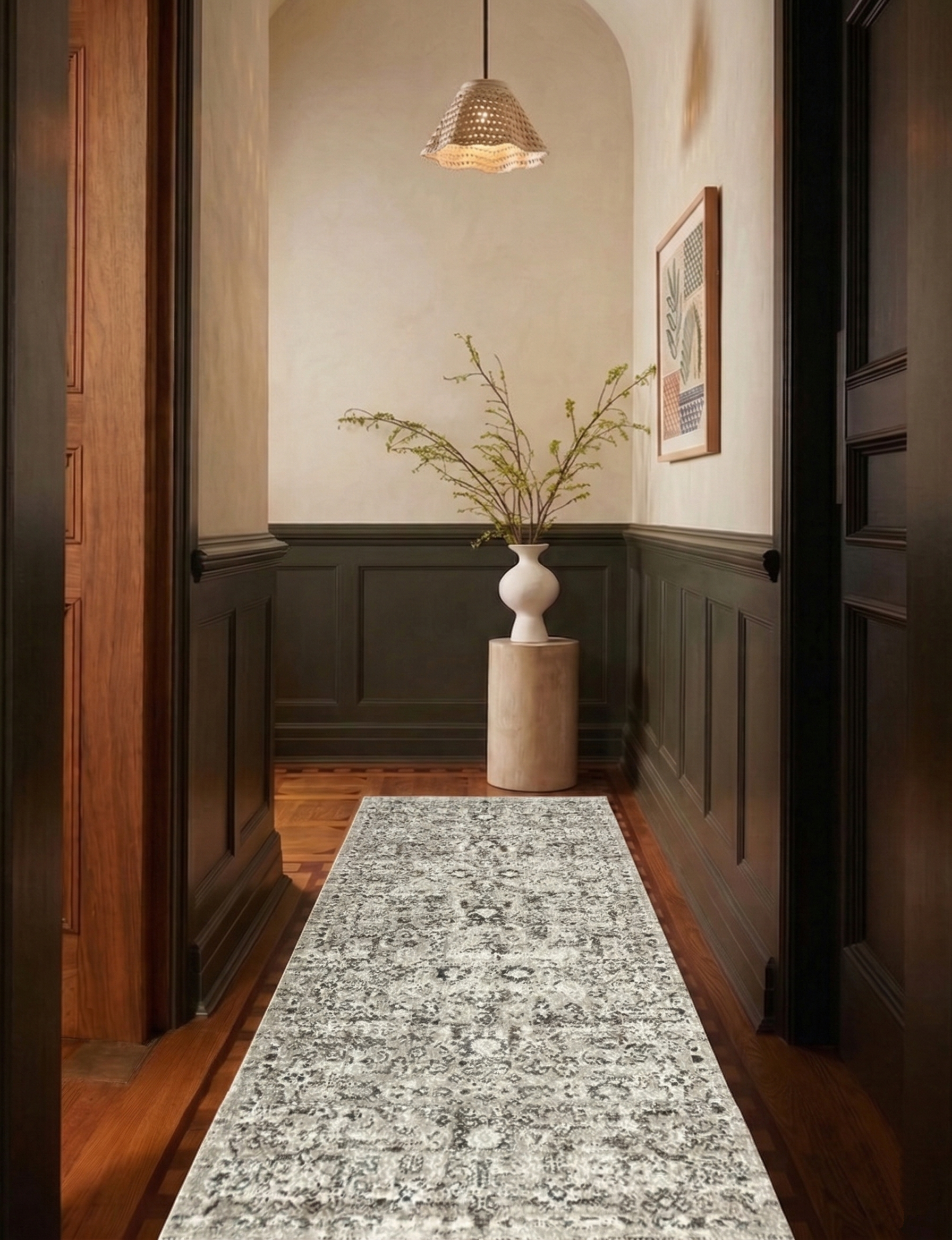 Toprak Tonları ve Mavi Detaylı Vintage Eskitme Halı - FMBH06