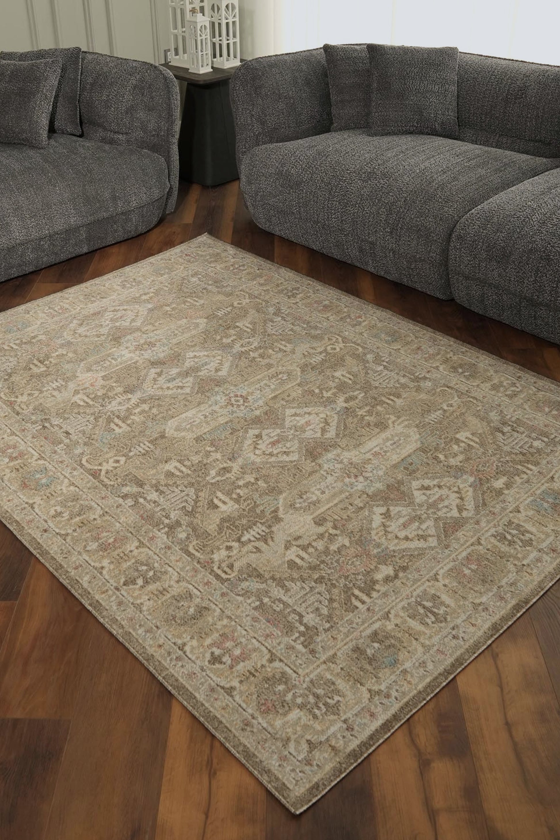 Geometrik Etnik Desenli Kahve ve Toprak Tonları Vintage Halı - FMBH07