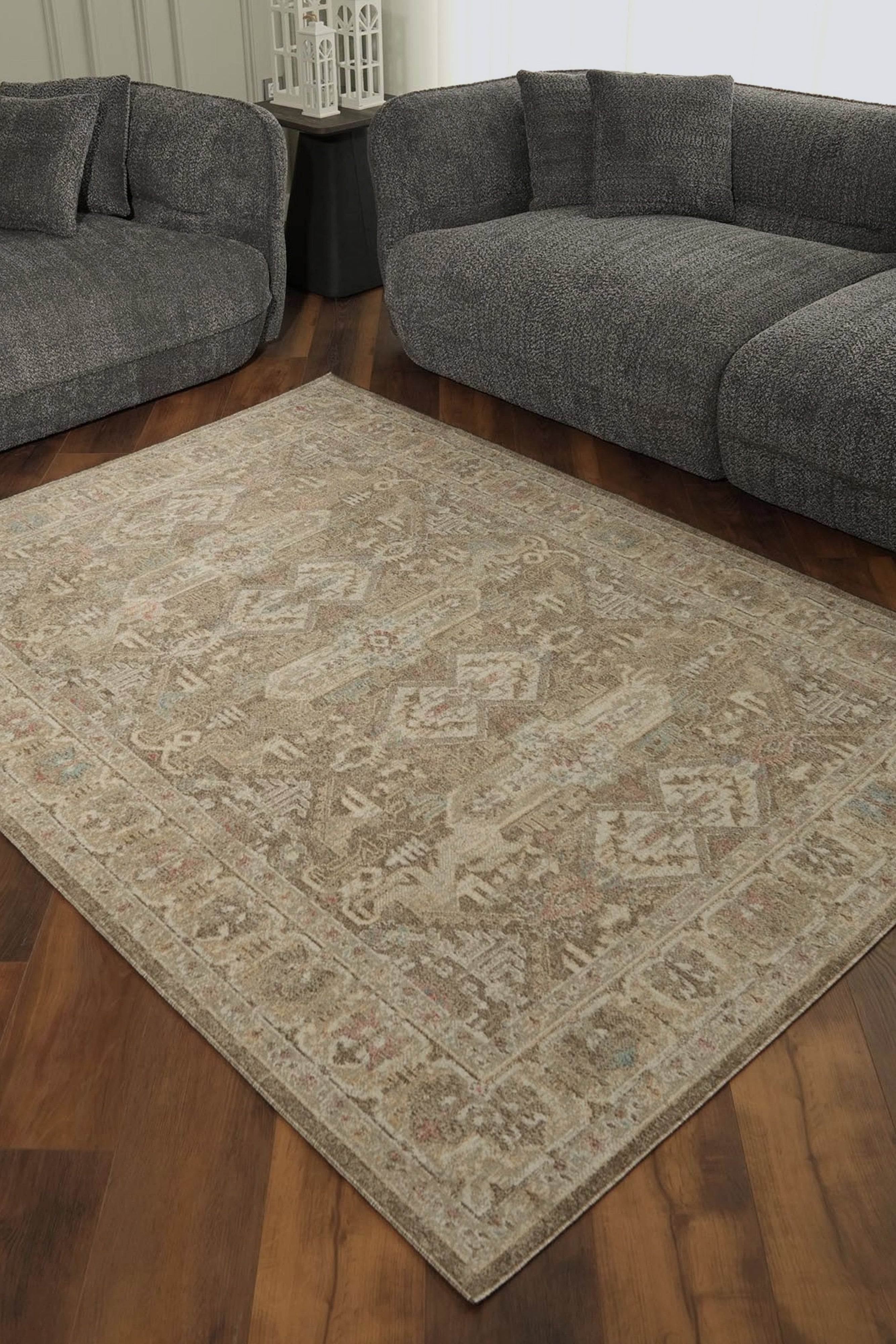Geometrik Etnik Desenli Kahve ve Toprak Tonları Vintage Halı - FMBH07