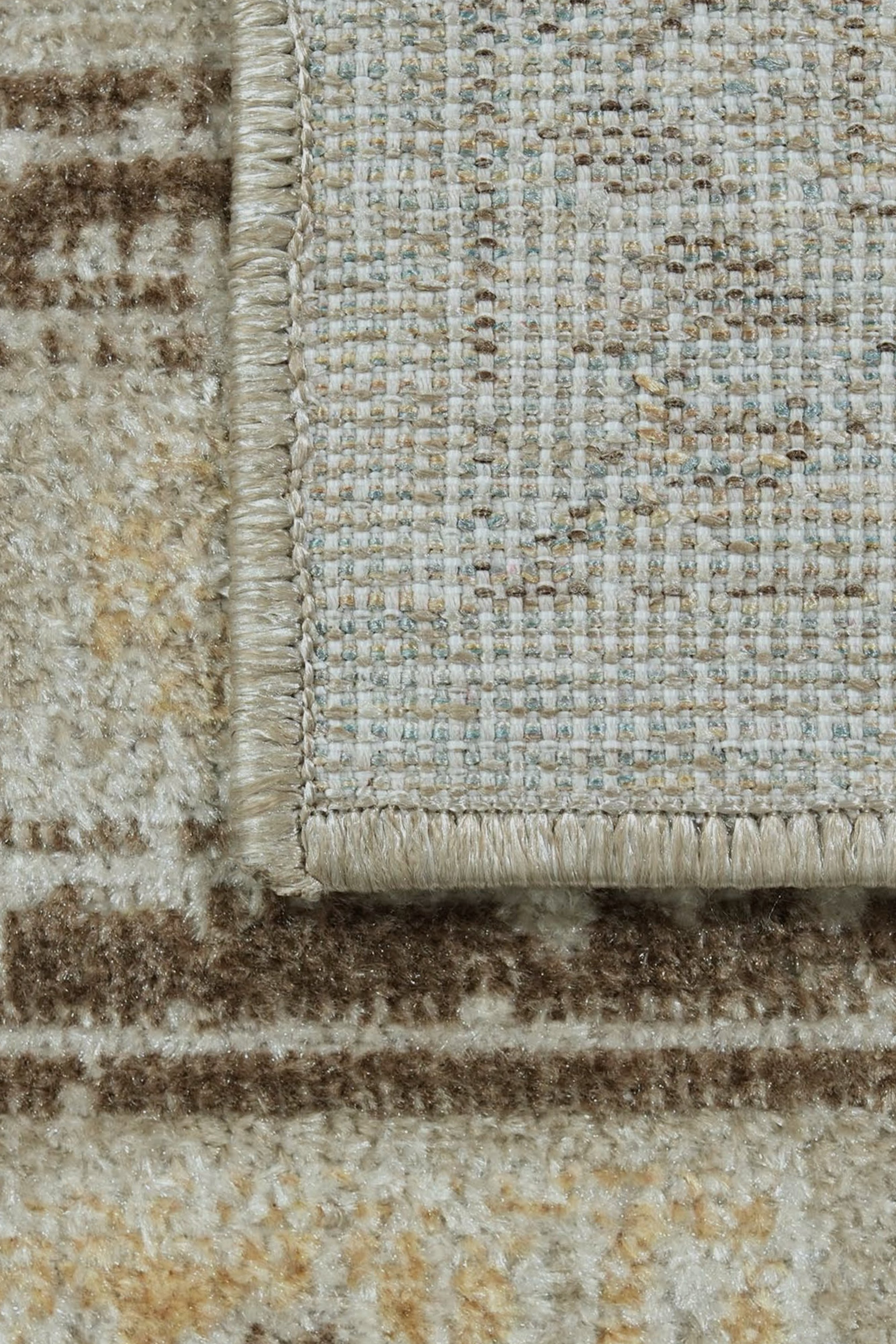 Kum Beji ve Vizon Geometrik Motifli Vintage Eskitme Halı - FMBH08