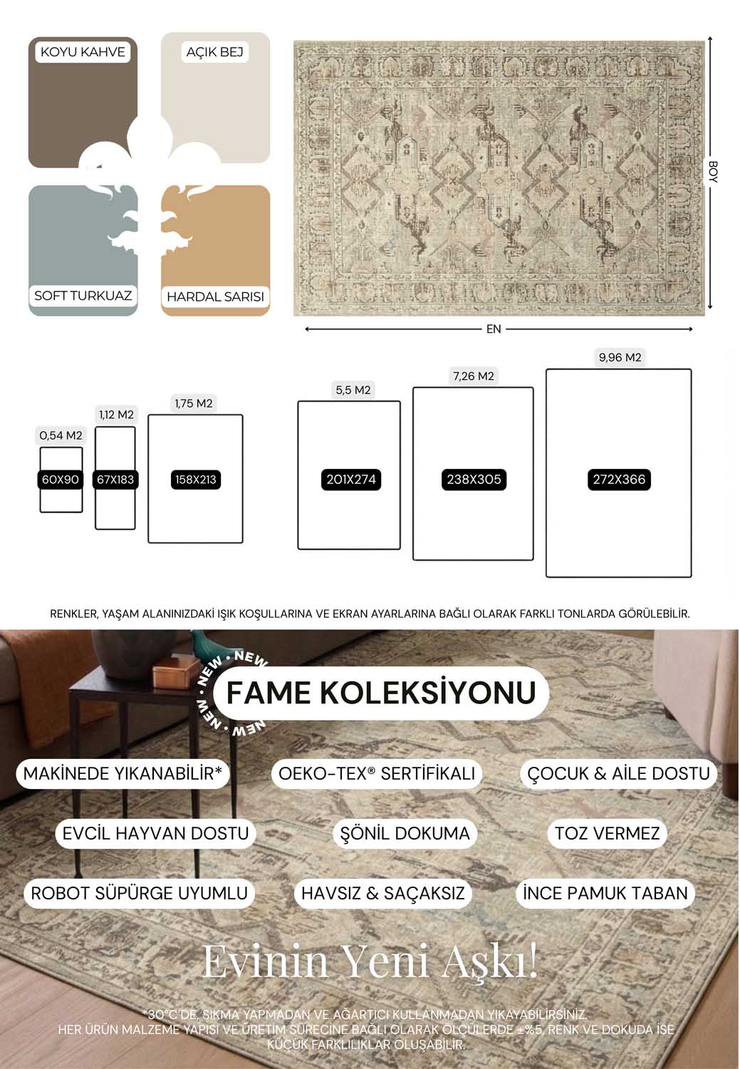 Kum Beji ve Vizon Geometrik Motifli Vintage Eskitme Halı - FMBH08