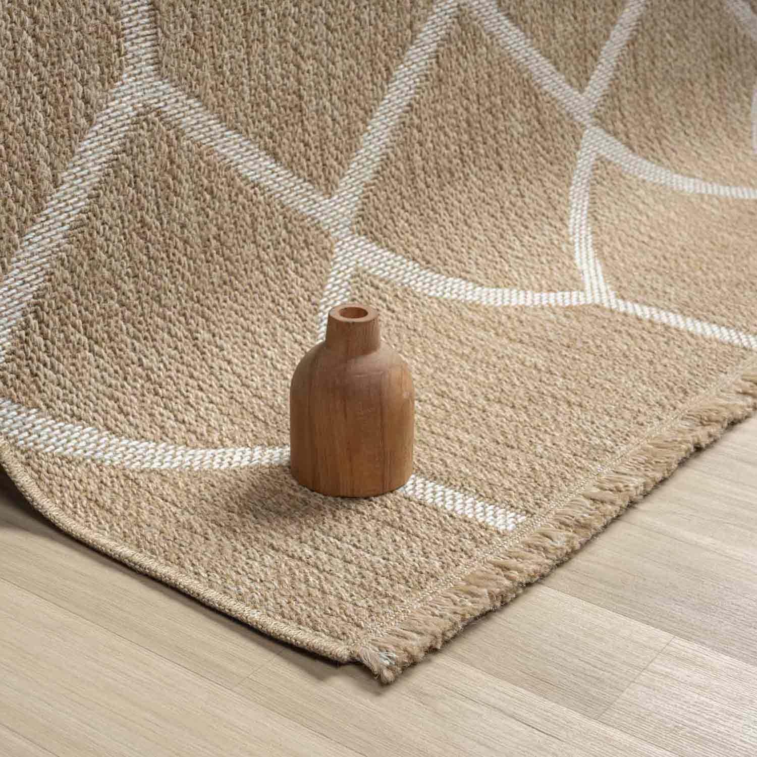 Bej Beyaz Altıgen Geometrik Modern Jüt Görünümlü Halı