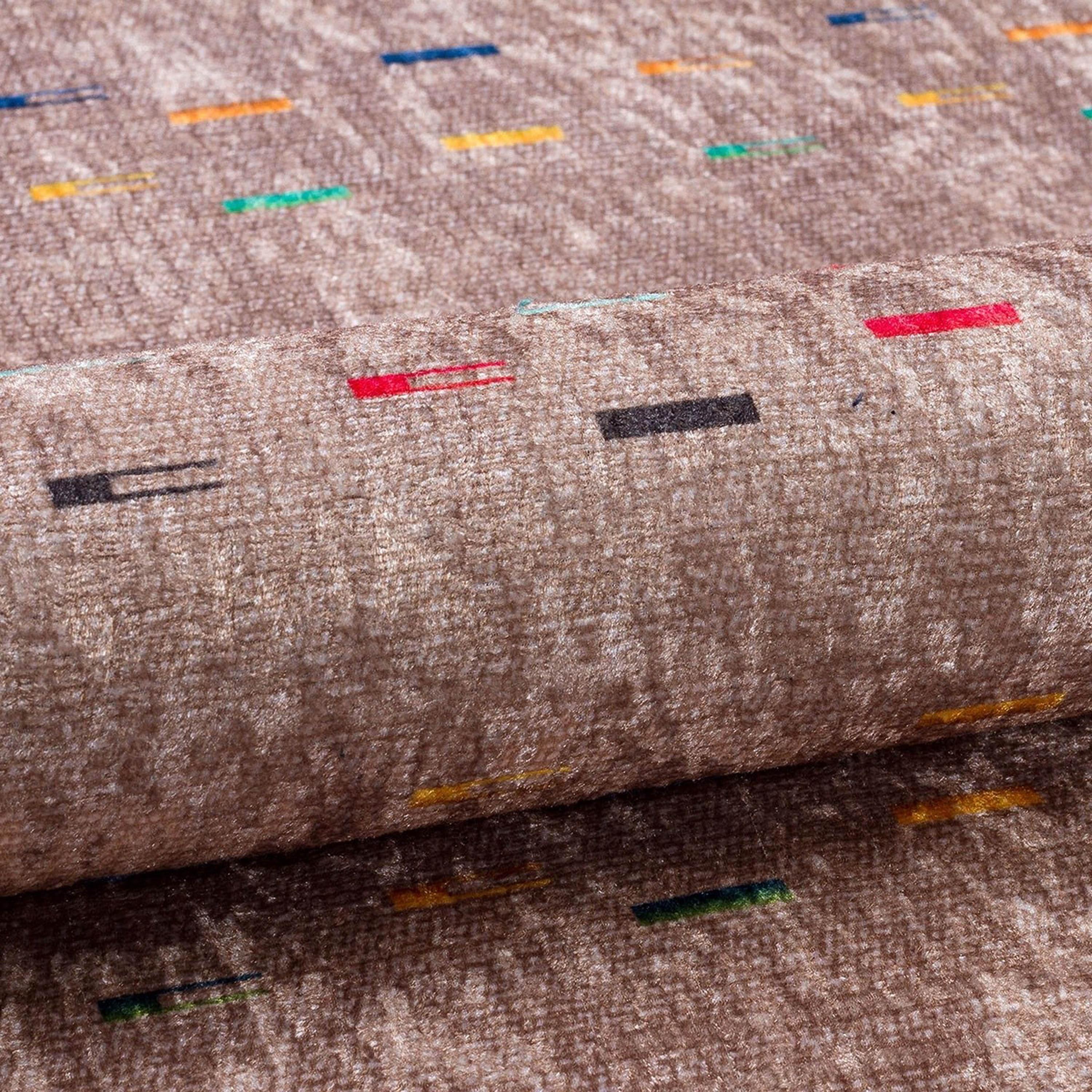 Açık Kahverengi Etnik Desenli Modern Saçaklı Kilim Halı
