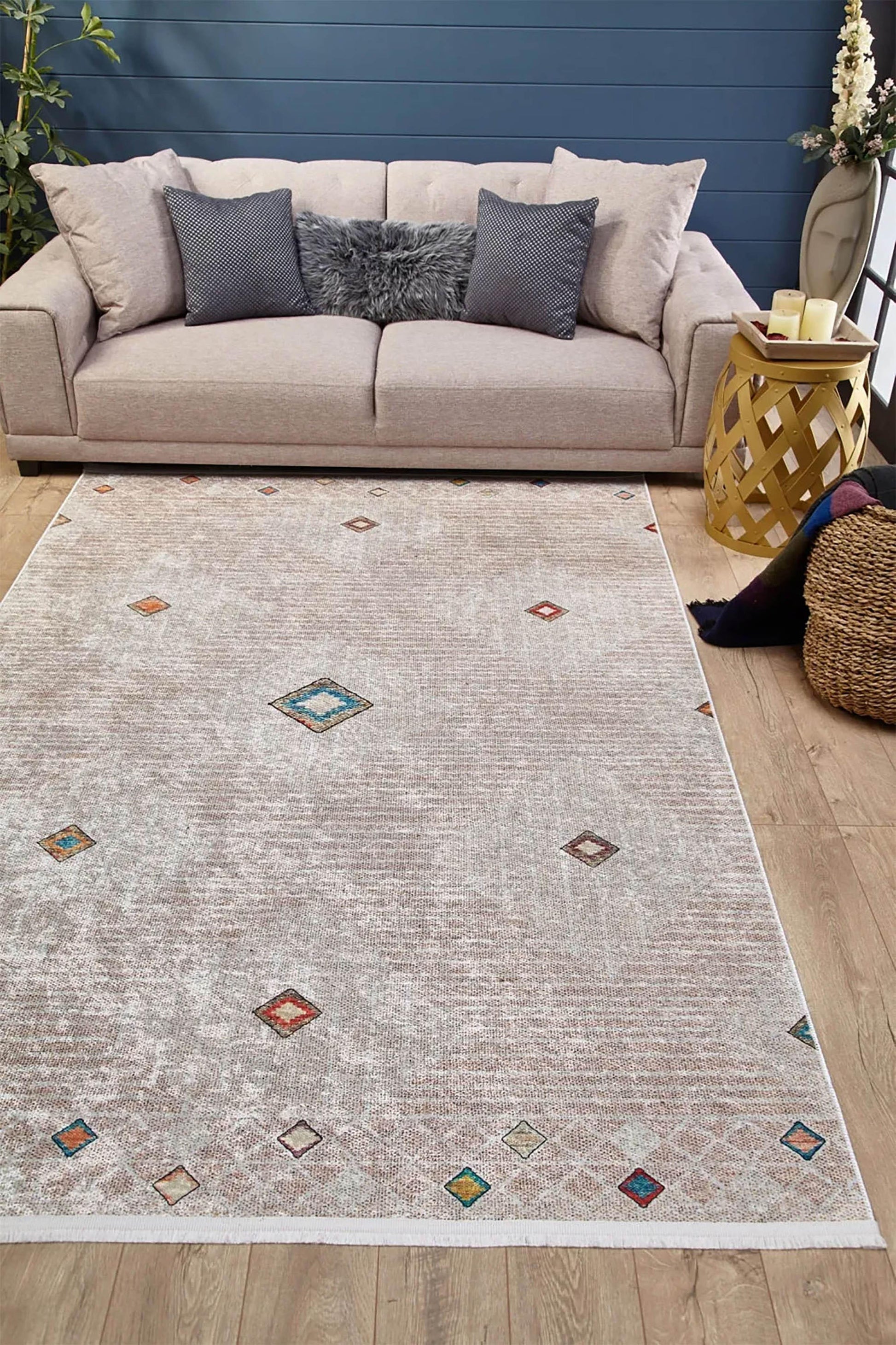 Bej Geometrik Modern Antika Vintage Halı