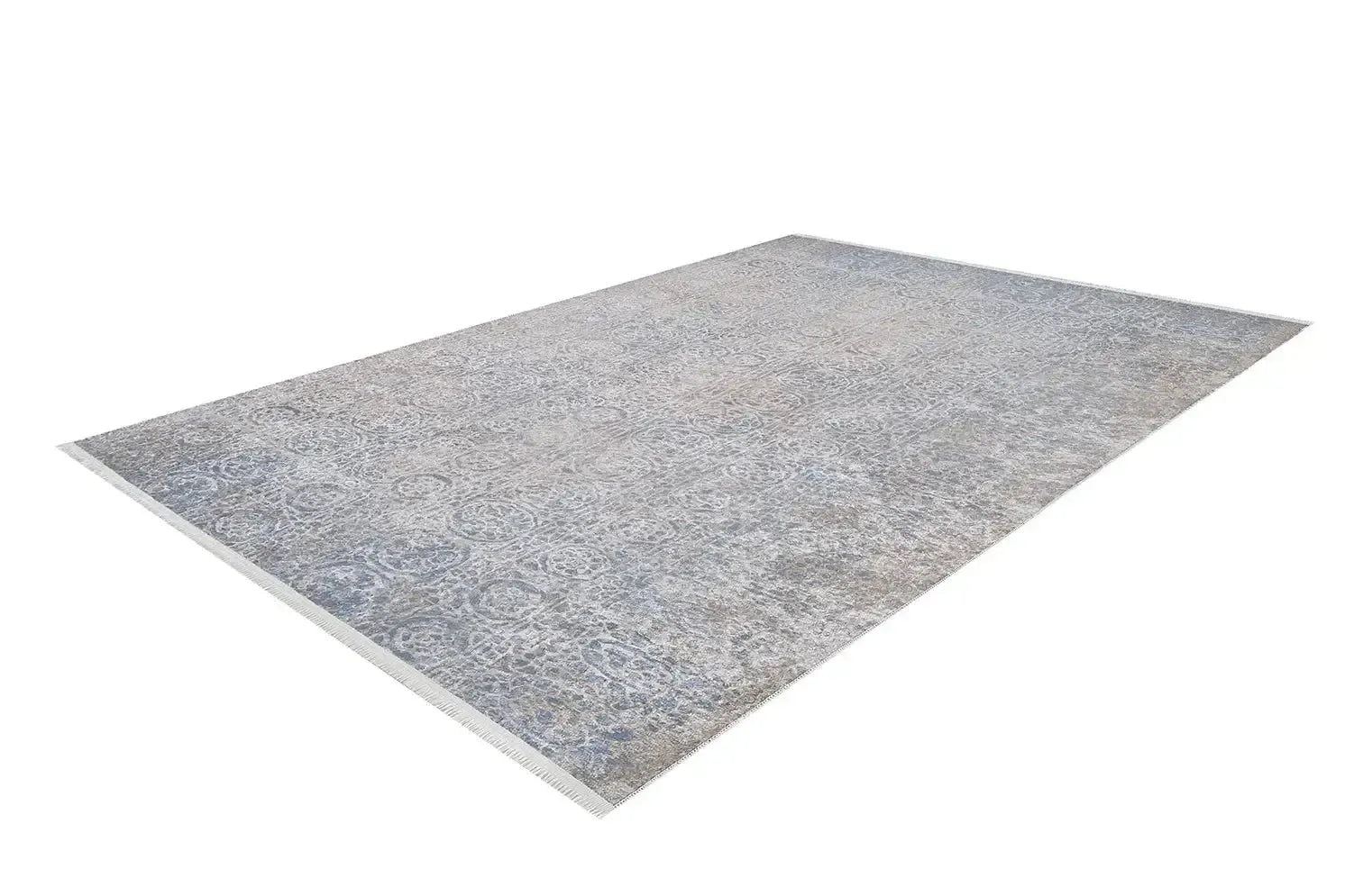 Bej Gri Mavi Tonlarda Yuvarlak Motifli Halı