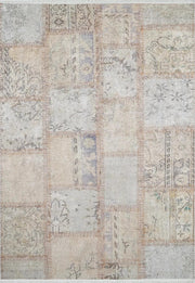 Bej Gri Pastel Tonlarda Eskitme Patchwork Görünümlü Halı