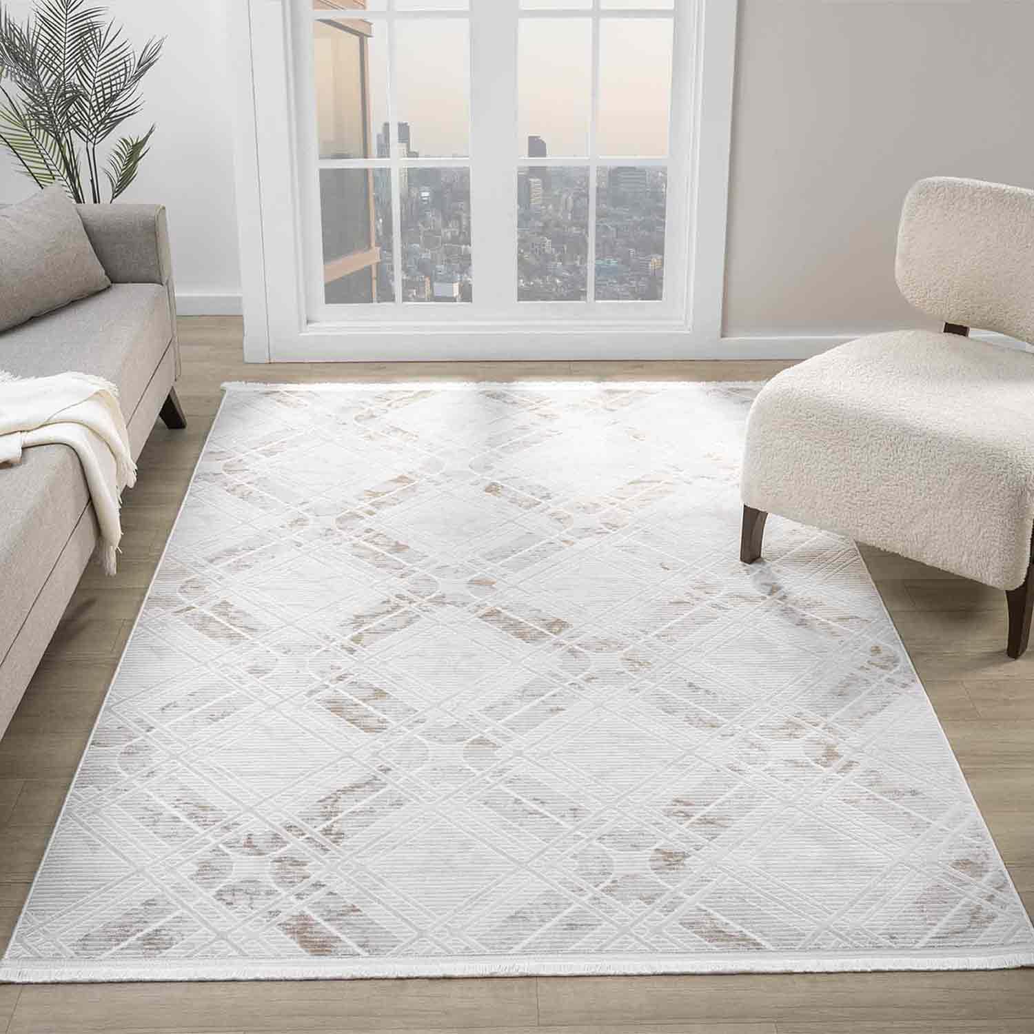 Bej Kahve Baklava Geometrik Modern Halı