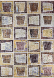 Bej Kahve Çerçeveli Kare Patchwork Görünümlü Halı
