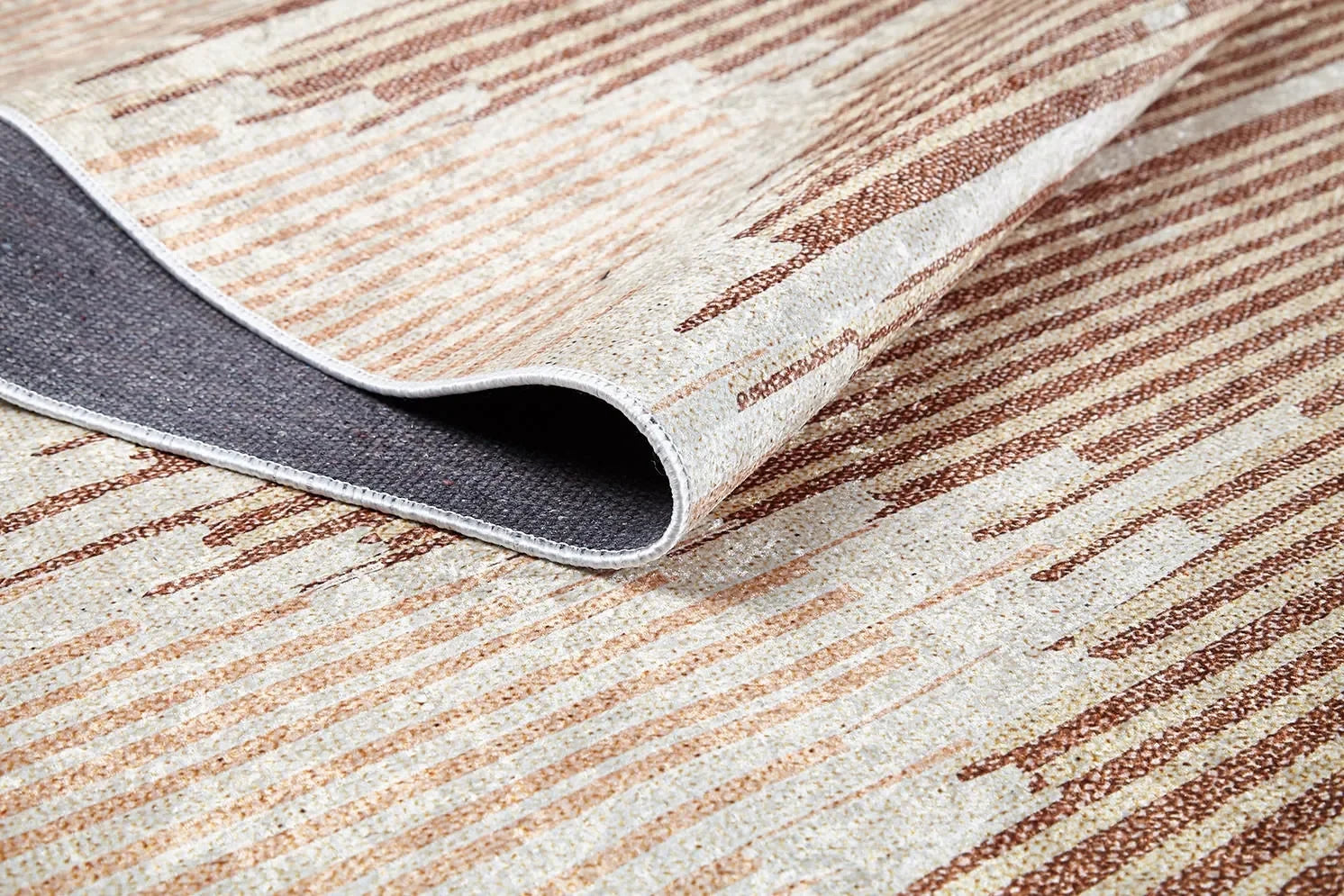 Bej Kahve Etnik Yatay Çizgili Modern Halı