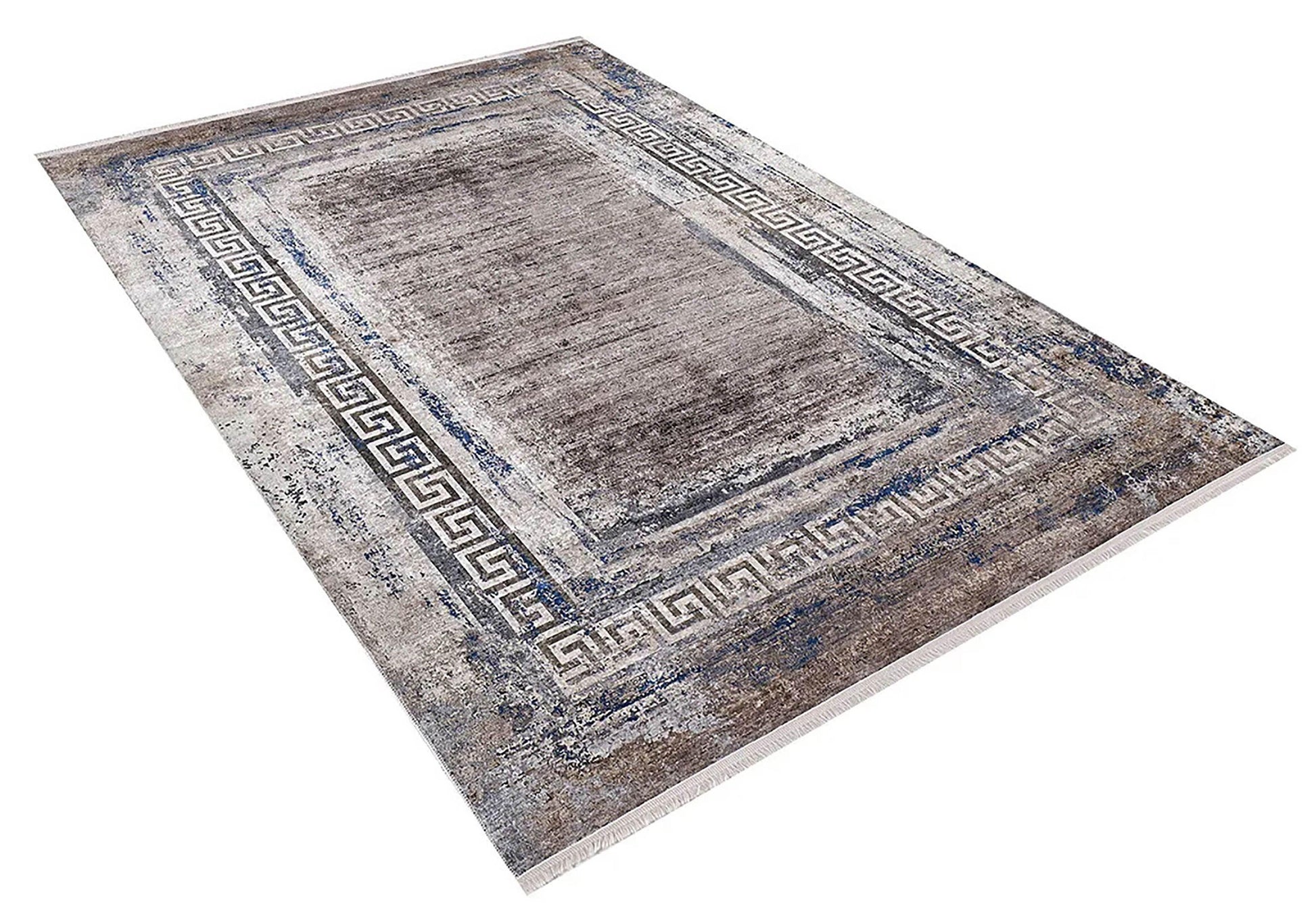 Bej Kahve Yunan Anahtar Desenli Modern Halı