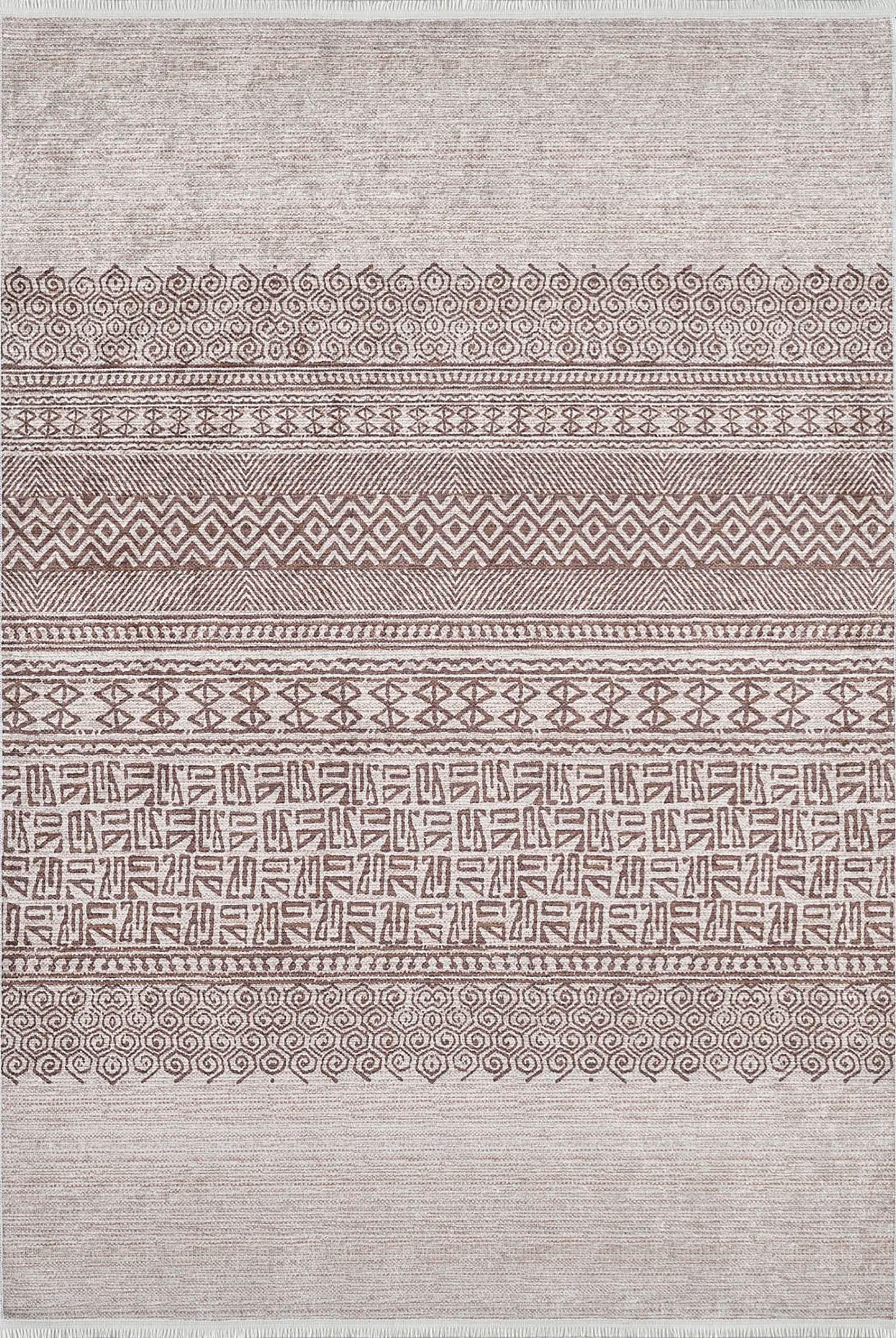 Bej Kahverengi Etnik Desenli Geometrik Anadolu Kilim Halı