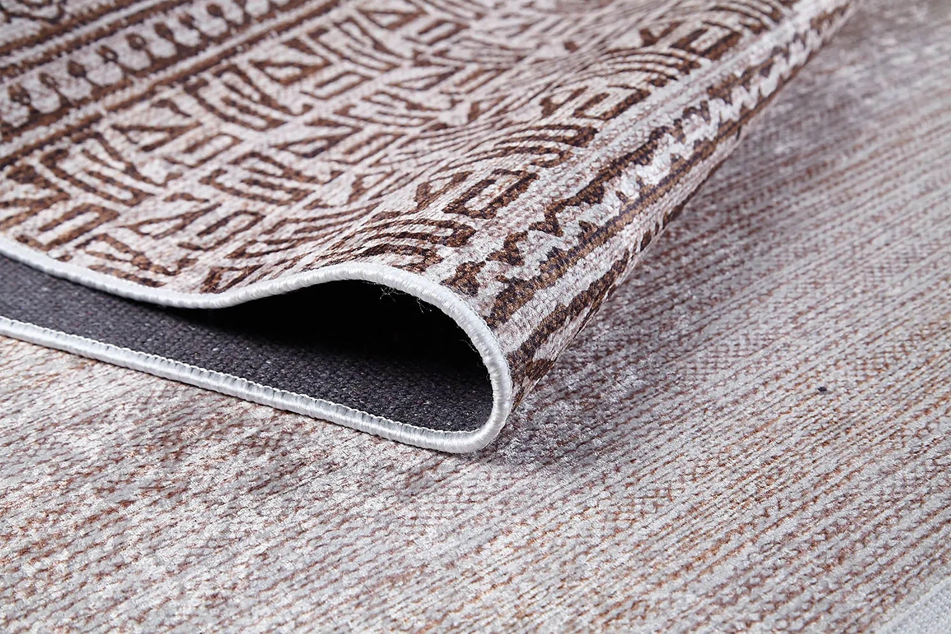 Bej Kahverengi Etnik Desenli Geometrik Anadolu Kilim Halı
