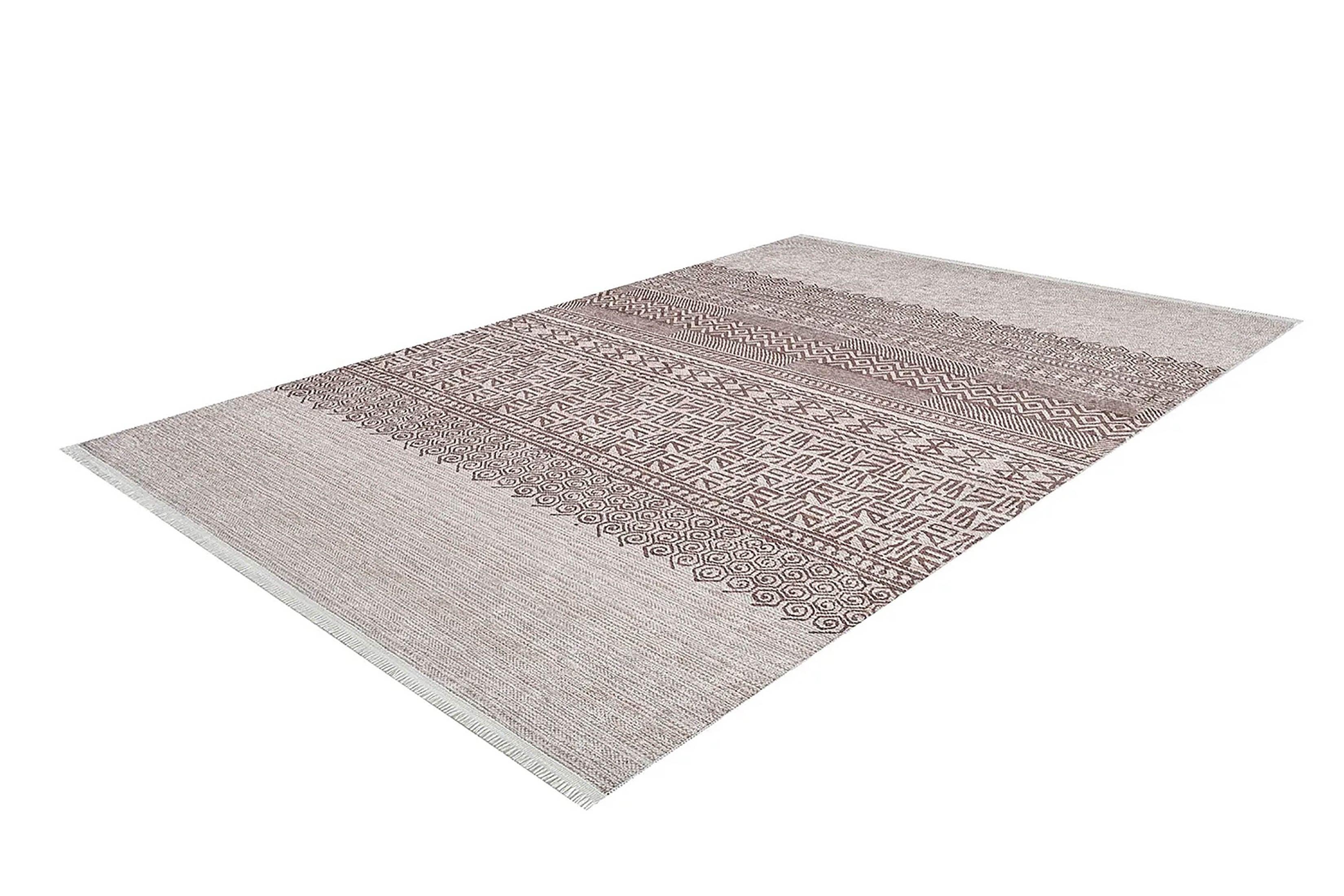 Bej Kahverengi Etnik Desenli Geometrik Anadolu Kilim Halı