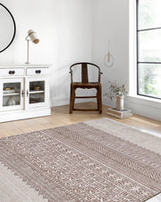 Bej Kahverengi Etnik Desenli Geometrik Anadolu Kilim Halı