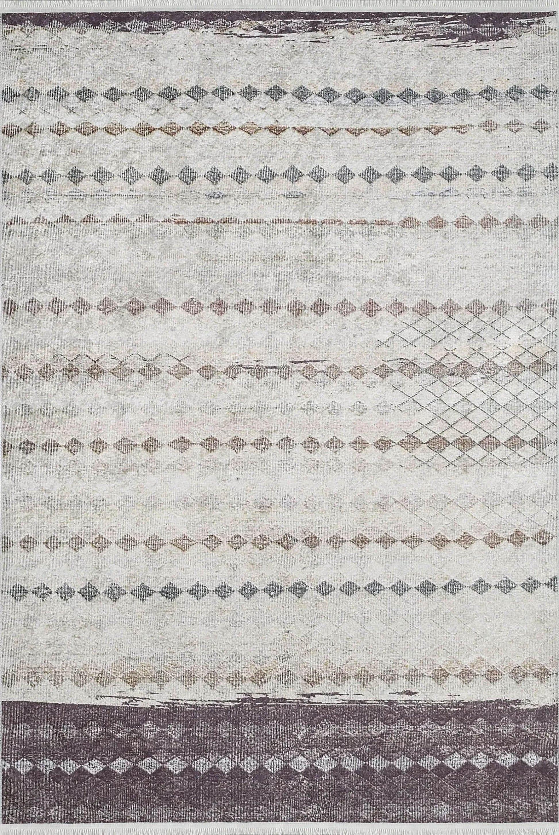 Bej Kahverengi Geometrik Antik Vintage Halı