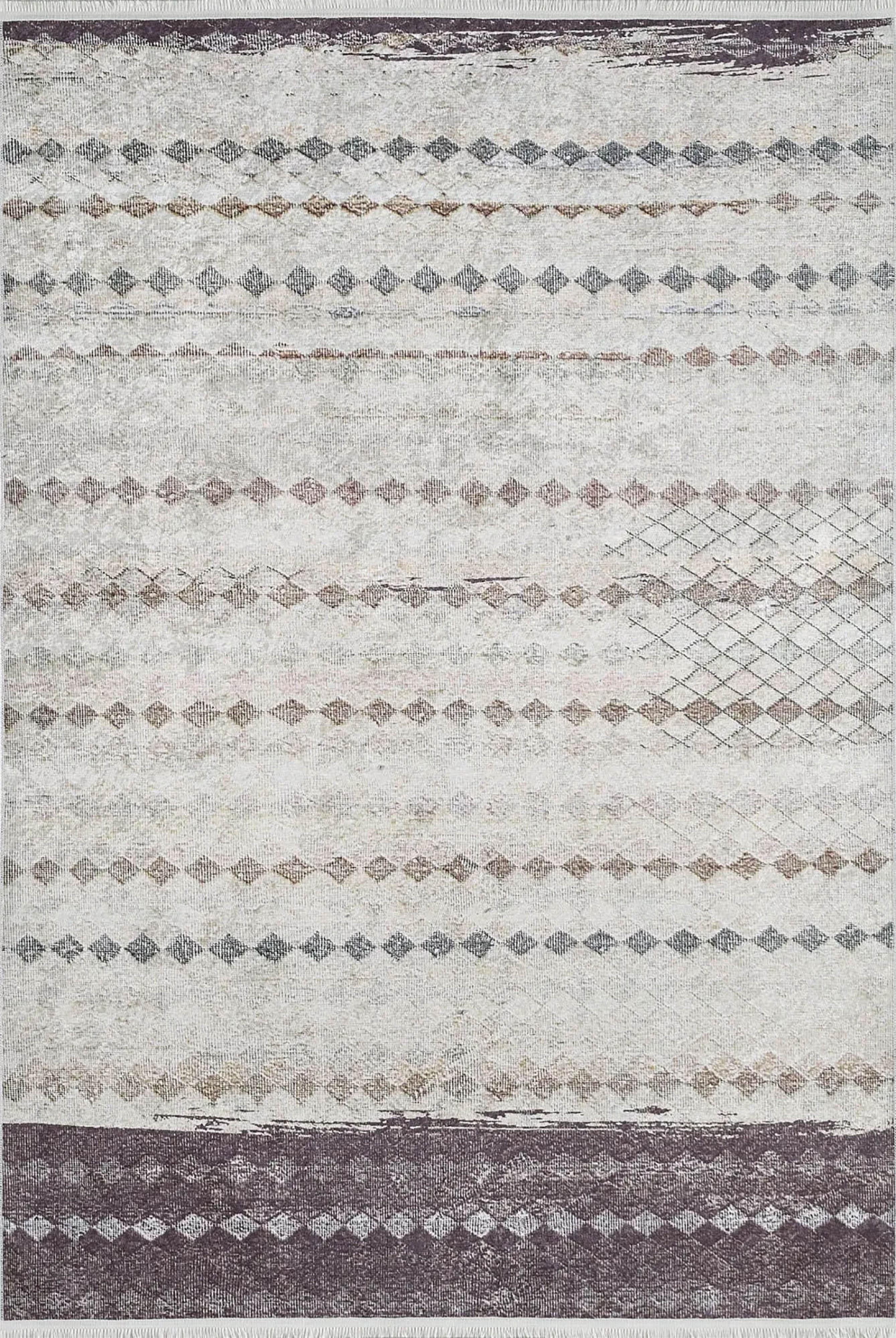 Bej Kahverengi Geometrik Antik Vintage Halı