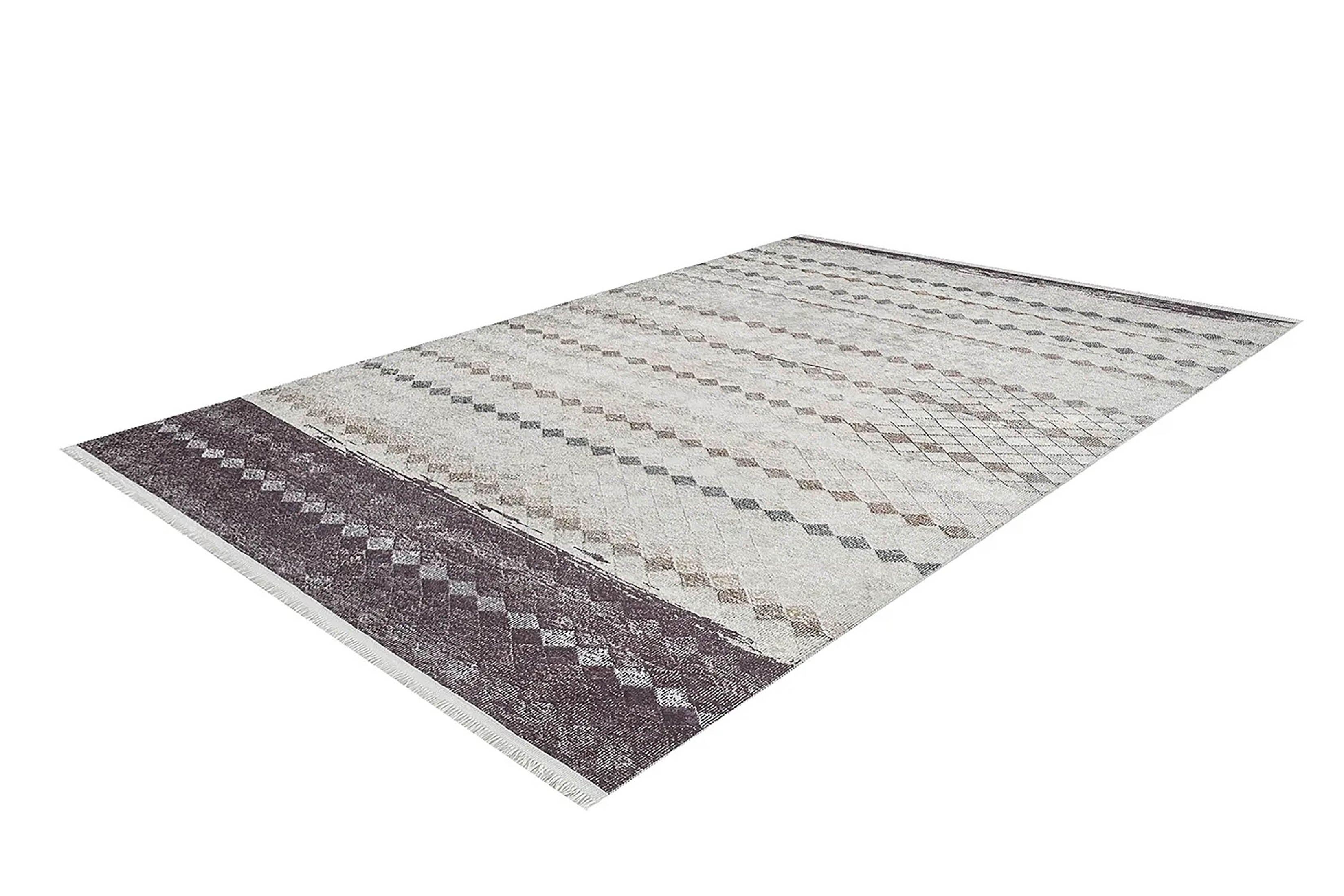 Bej Kahverengi Geometrik Antik Vintage Halı