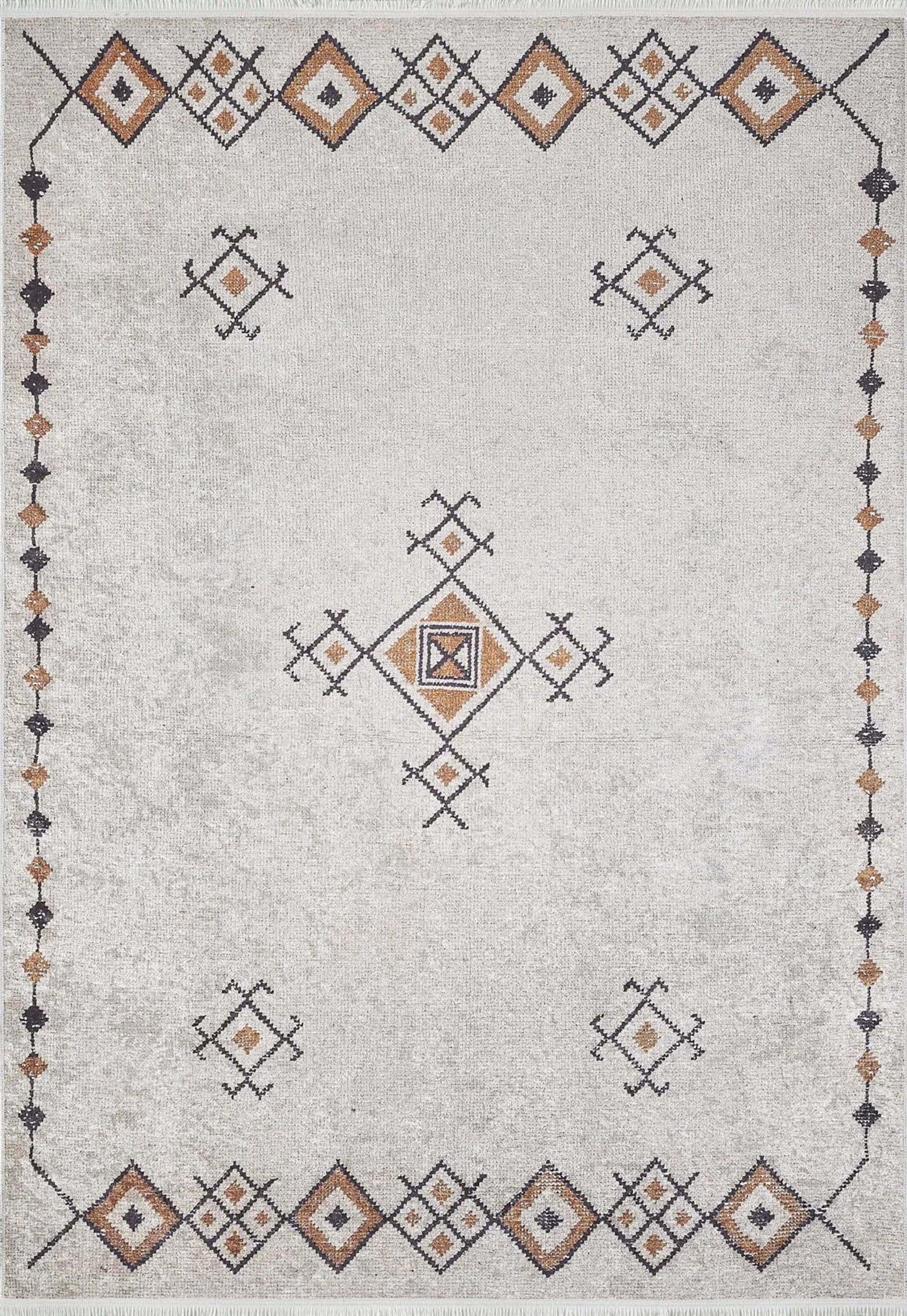 Bej Kırmızı Madalyon Desenli Anadolu Halı